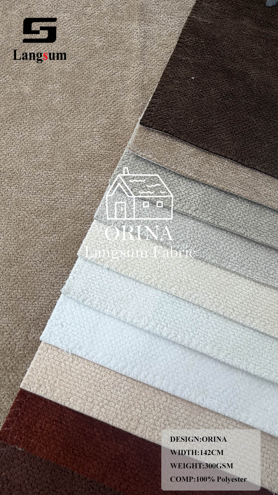 ORINA Nubby-Textured Polyester Upholstery Fabric – 300gsm, 56" Wide, 18 Colors Langsum Fabric