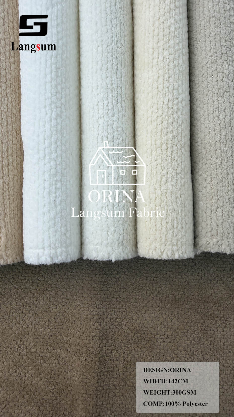 ORINA Nubby-Textured Polyester Upholstery Fabric – 300gsm, 56" Wide, 18 Colors Langsum Fabric