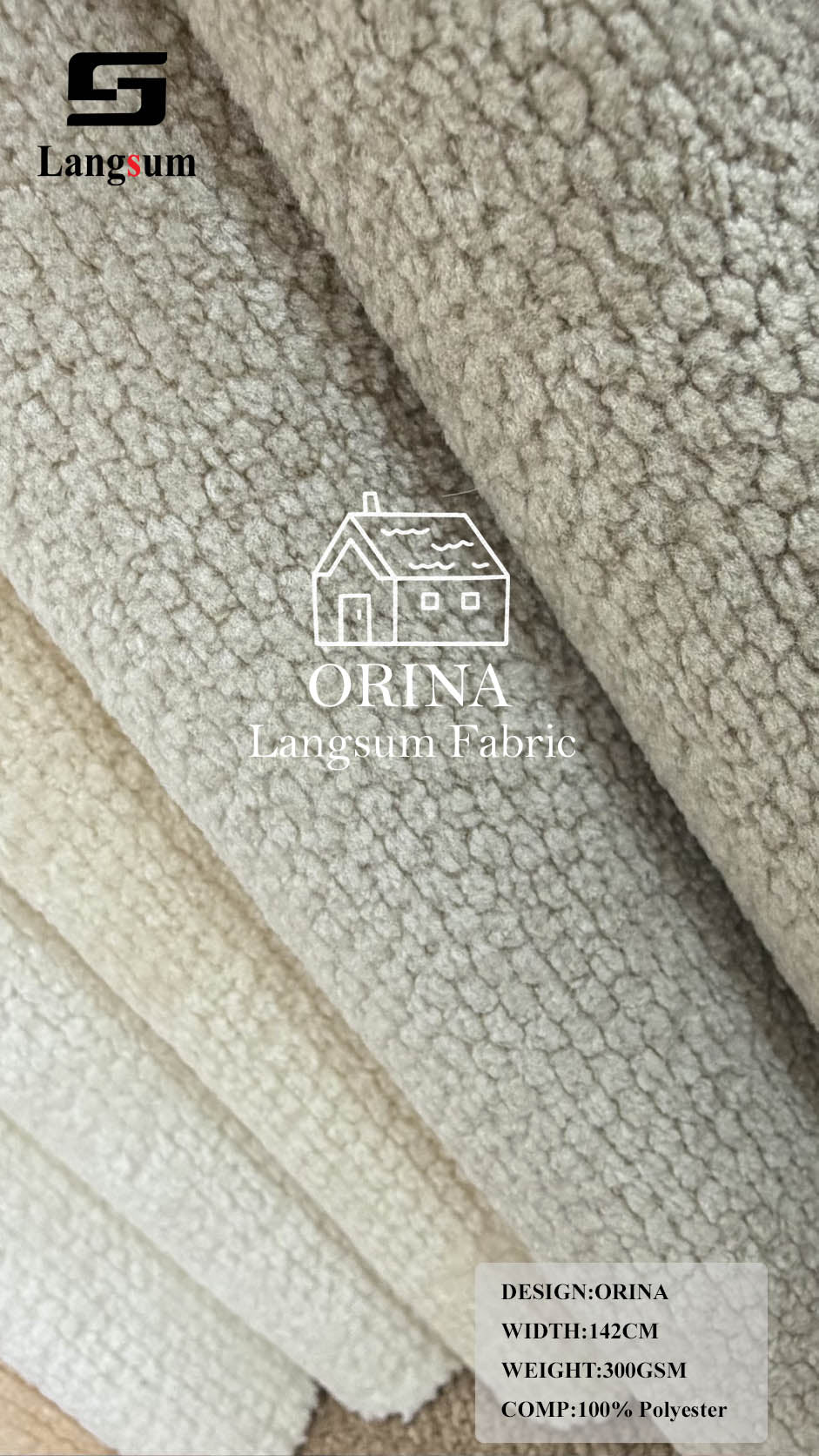 ORINA Nubby-Textured Polyester Upholstery Fabric – 300gsm, 56" Wide, 18 Colors Langsum Fabric
