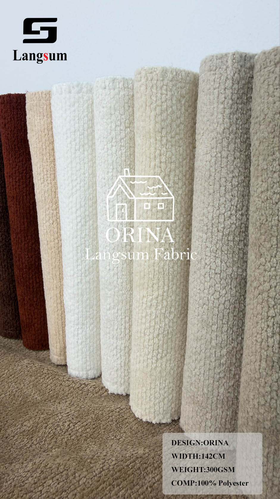 ORINA Nubby-Textured Polyester Upholstery Fabric – 300gsm, 56" Wide, 18 Colors Langsum Fabric