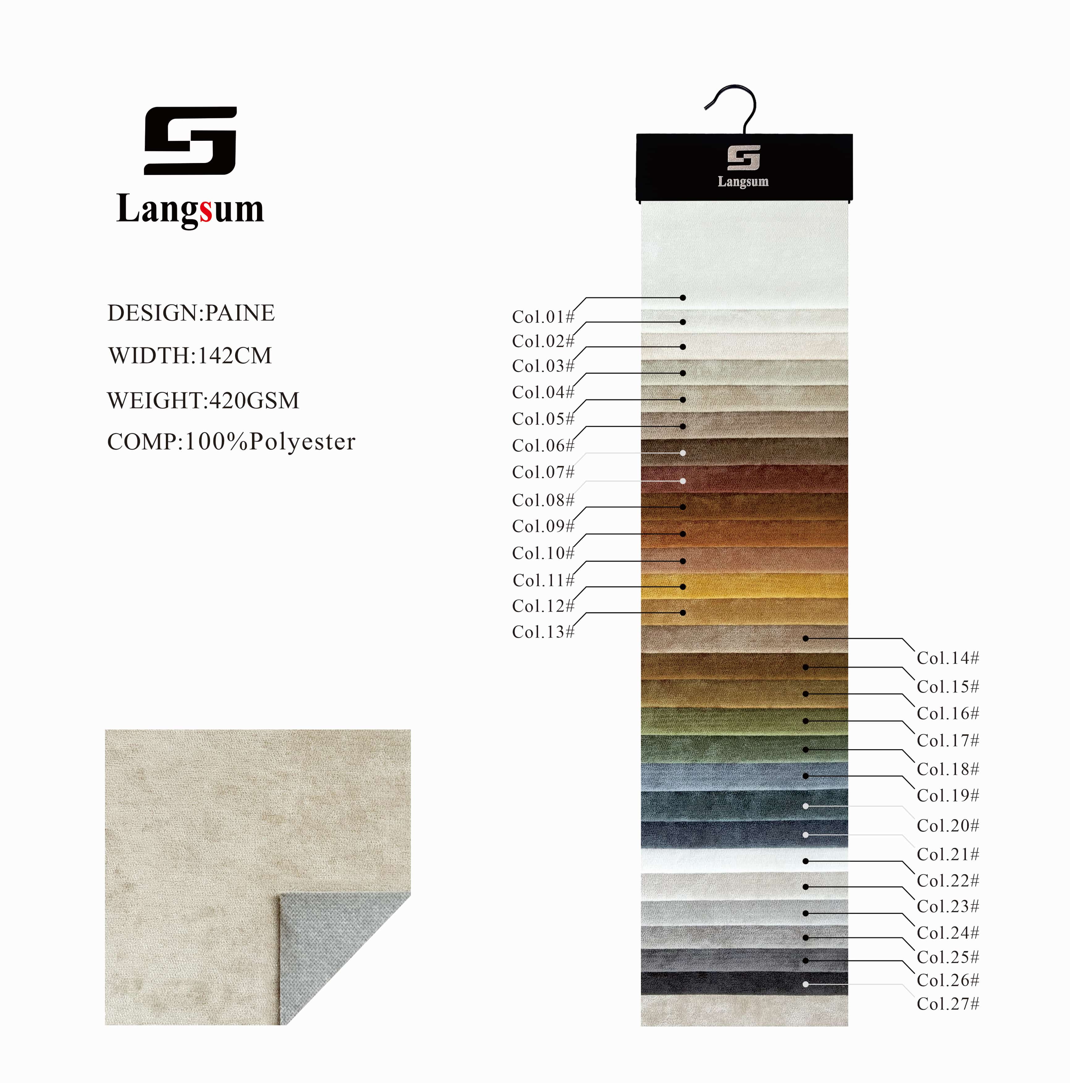 PAINE Velvet Fabric Knitted Fabric Jacquard-420gsm, 56" Wide, 27 Colors Langsum Fabric