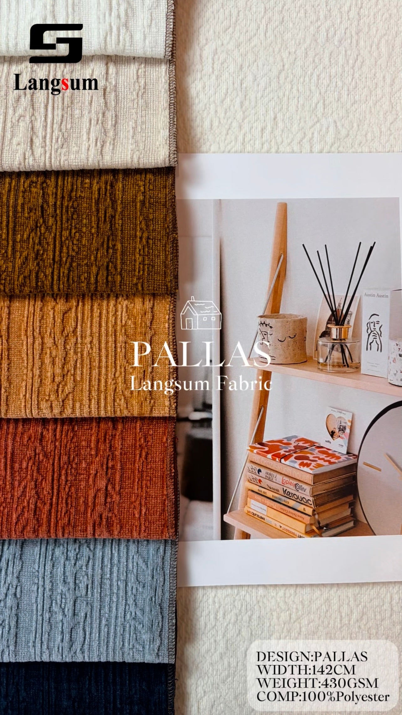 PALLAS Circle knitted Jaquard Textured Polyester Upholstery Fabric – 430GSM, 56" Wide, 8 Colors Langsum Fabric