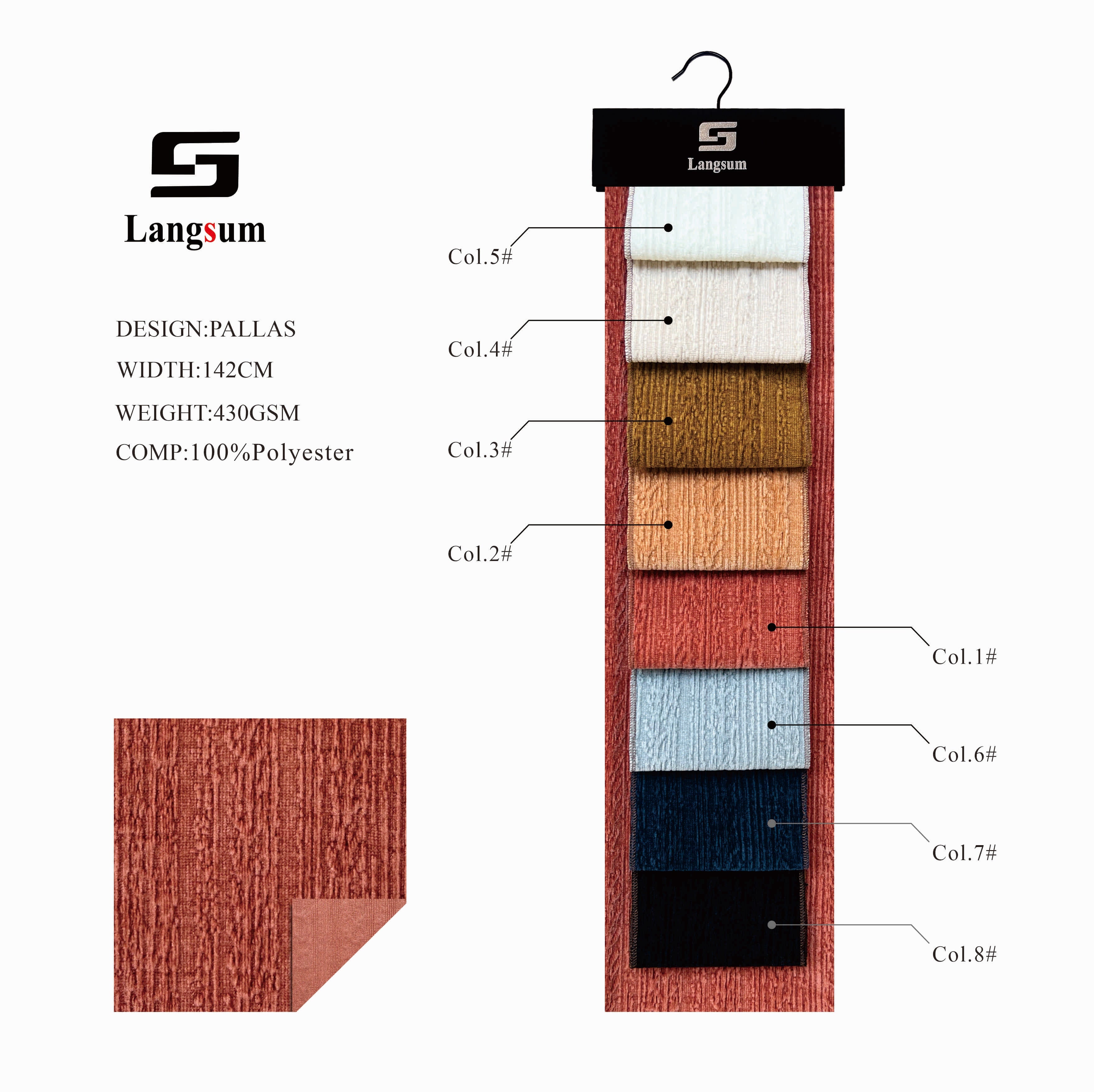 PALLAS Circle knitted Jaquard Textured Polyester Upholstery Fabric – 430GSM, 56" Wide, 8 Colors Langsum Fabric