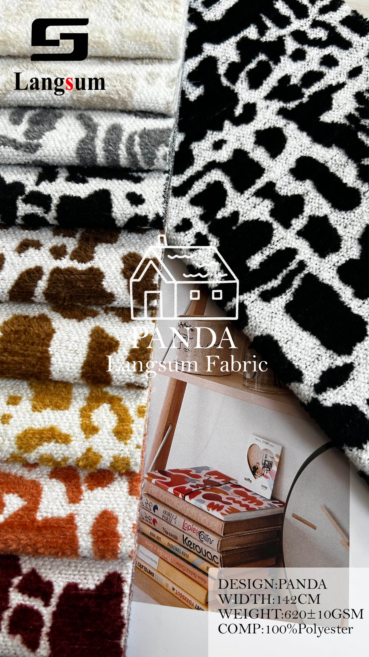 PANDA Animal-Pattern Polyester Upholstery Fabric – 620±10gsm, 56" Wide, 14 Colors Langsum Fabric