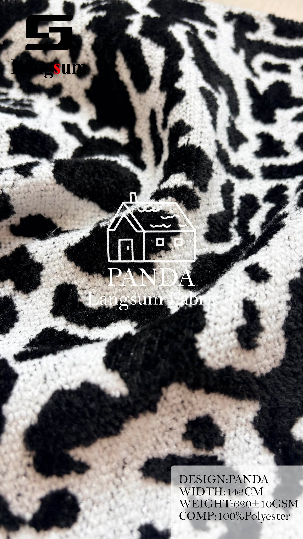 PANDA Animal-Pattern Polyester Upholstery Fabric – 620±10gsm, 56" Wide, 14 Colors Langsum Fabric