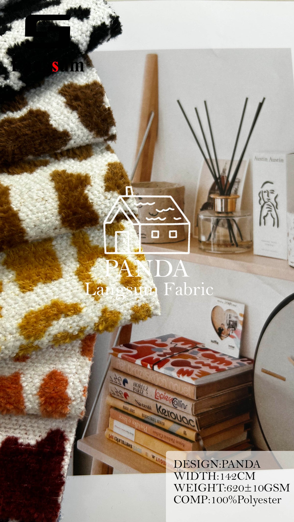 PANDA Animal-Pattern Polyester Upholstery Fabric – 620±10gsm, 56" Wide, 14 Colors Langsum Fabric