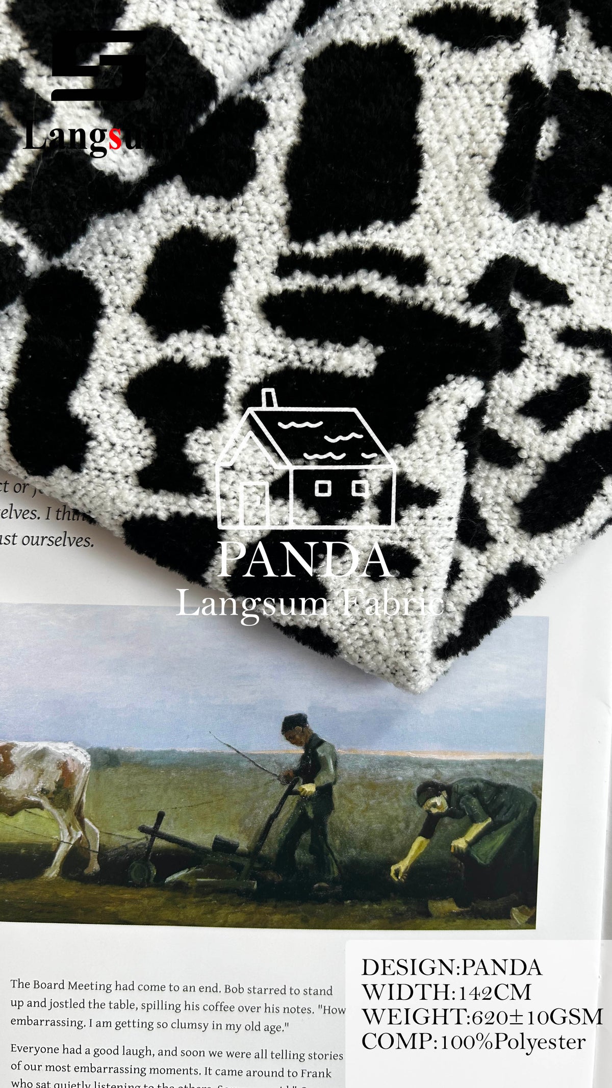 PANDA Animal-Pattern Polyester Upholstery Fabric – 620±10gsm, 56" Wide, 14 Colors Langsum Fabric