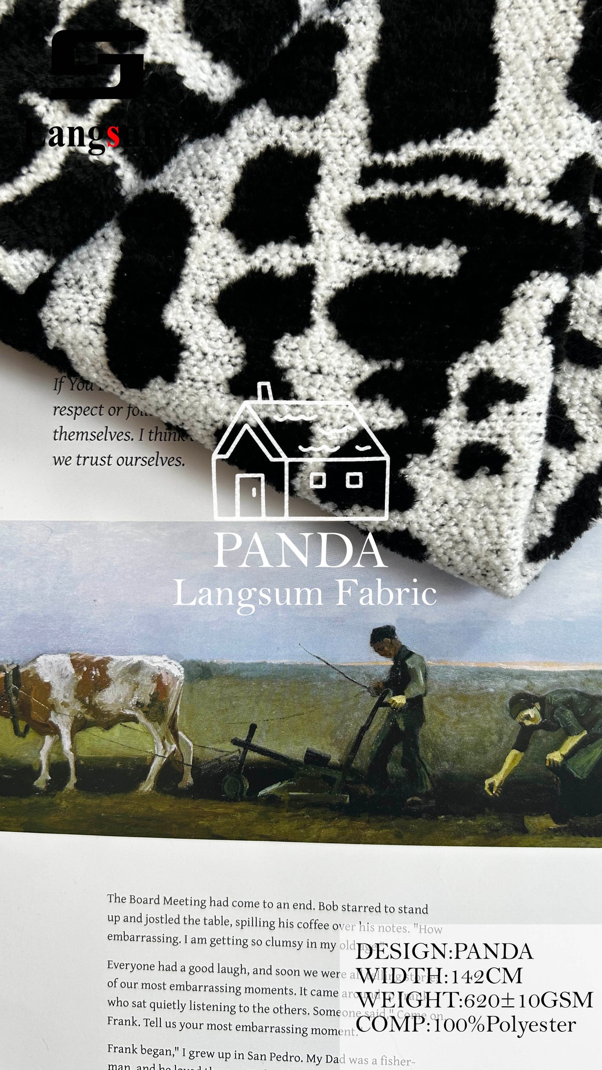 PANDA Animal-Pattern Polyester Upholstery Fabric – 620±10gsm, 56" Wide, 14 Colors Langsum Fabric