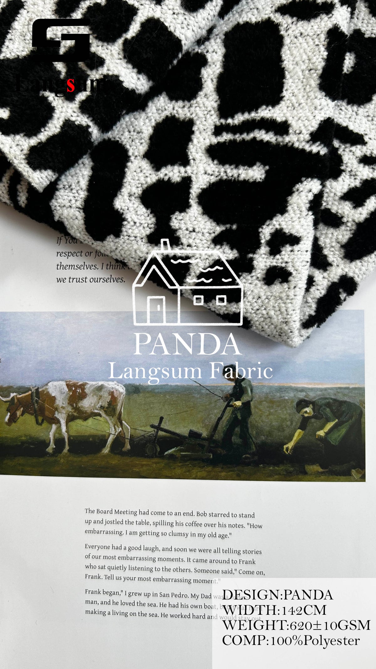 PANDA Animal-Pattern Polyester Upholstery Fabric – 620±10gsm, 56" Wide, 14 Colors Langsum Fabric