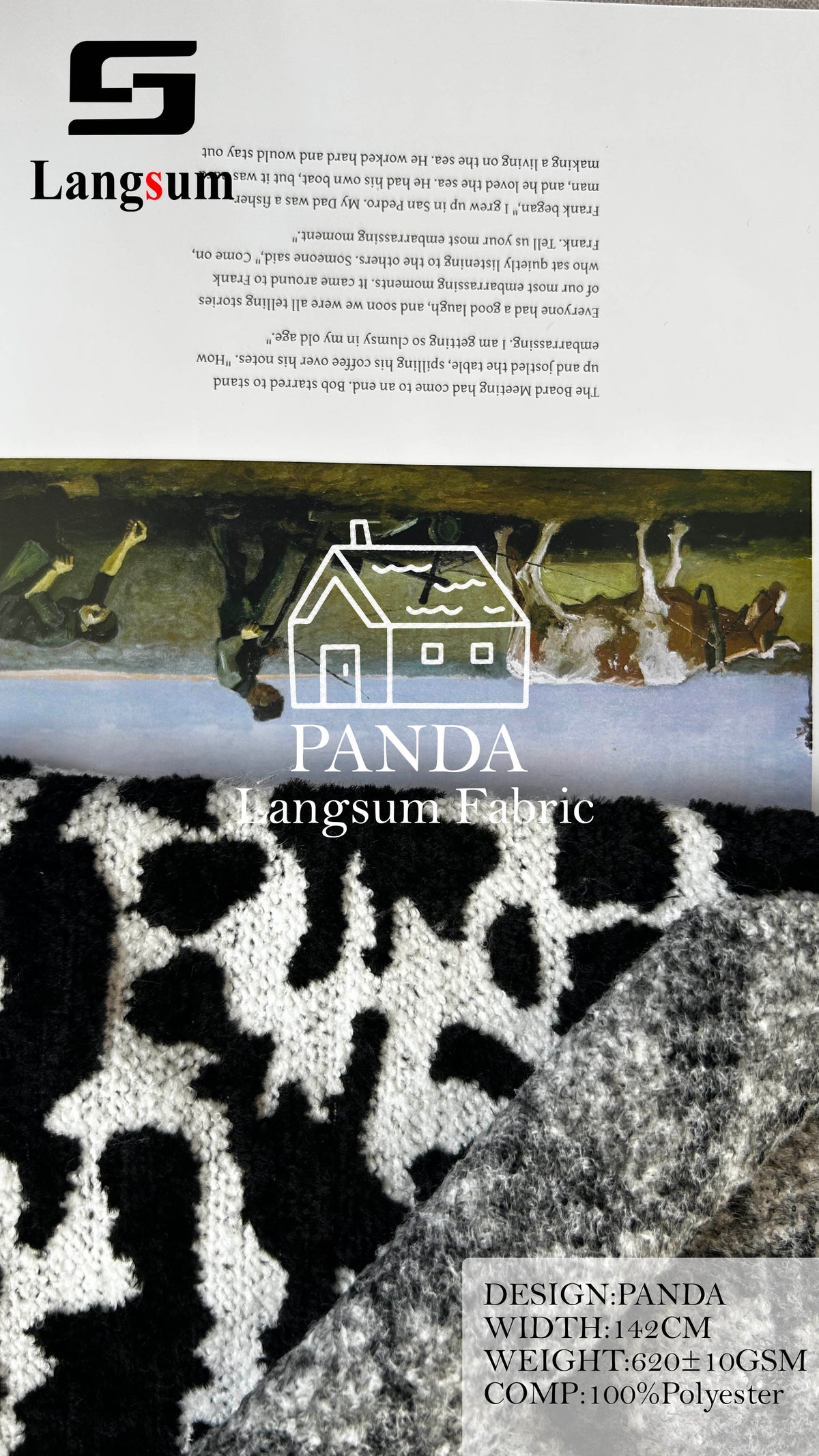PANDA Animal-Pattern Polyester Upholstery Fabric – 620±10gsm, 56" Wide, 14 Colors Langsum Fabric