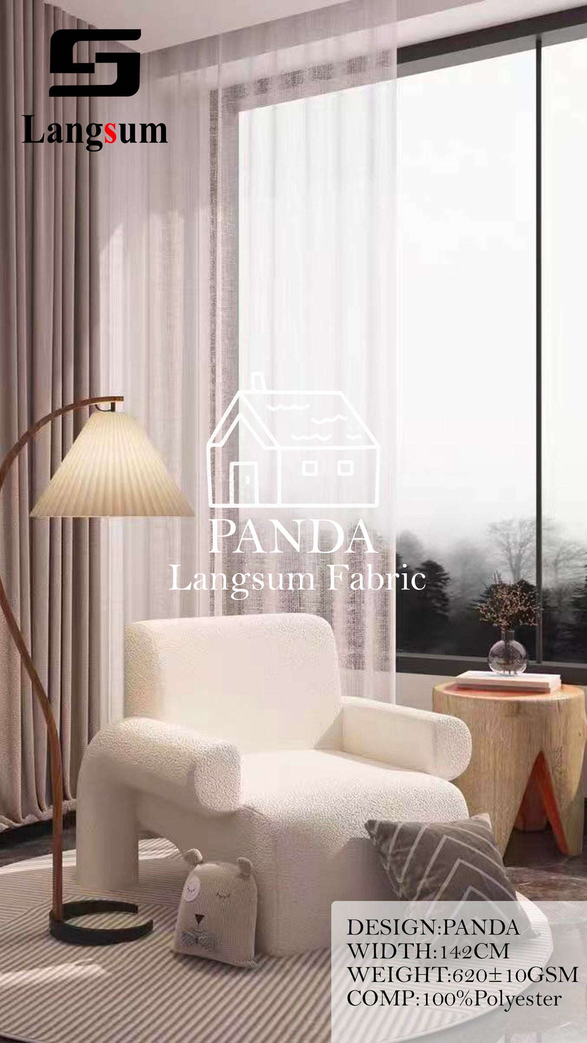 PANDA Animal-Pattern Polyester Upholstery Fabric – 620±10gsm, 56" Wide, 14 Colors Langsum Fabric