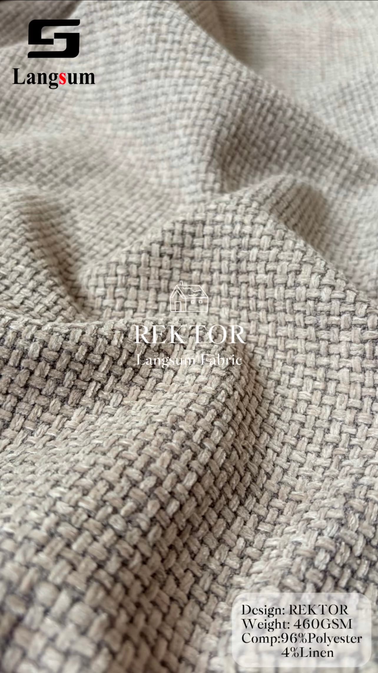 REKTOR Linen Look Fabric Polyester Upholstery Fabric – 900GSM, 56" Wide, 8 Colors Langsum Fabric