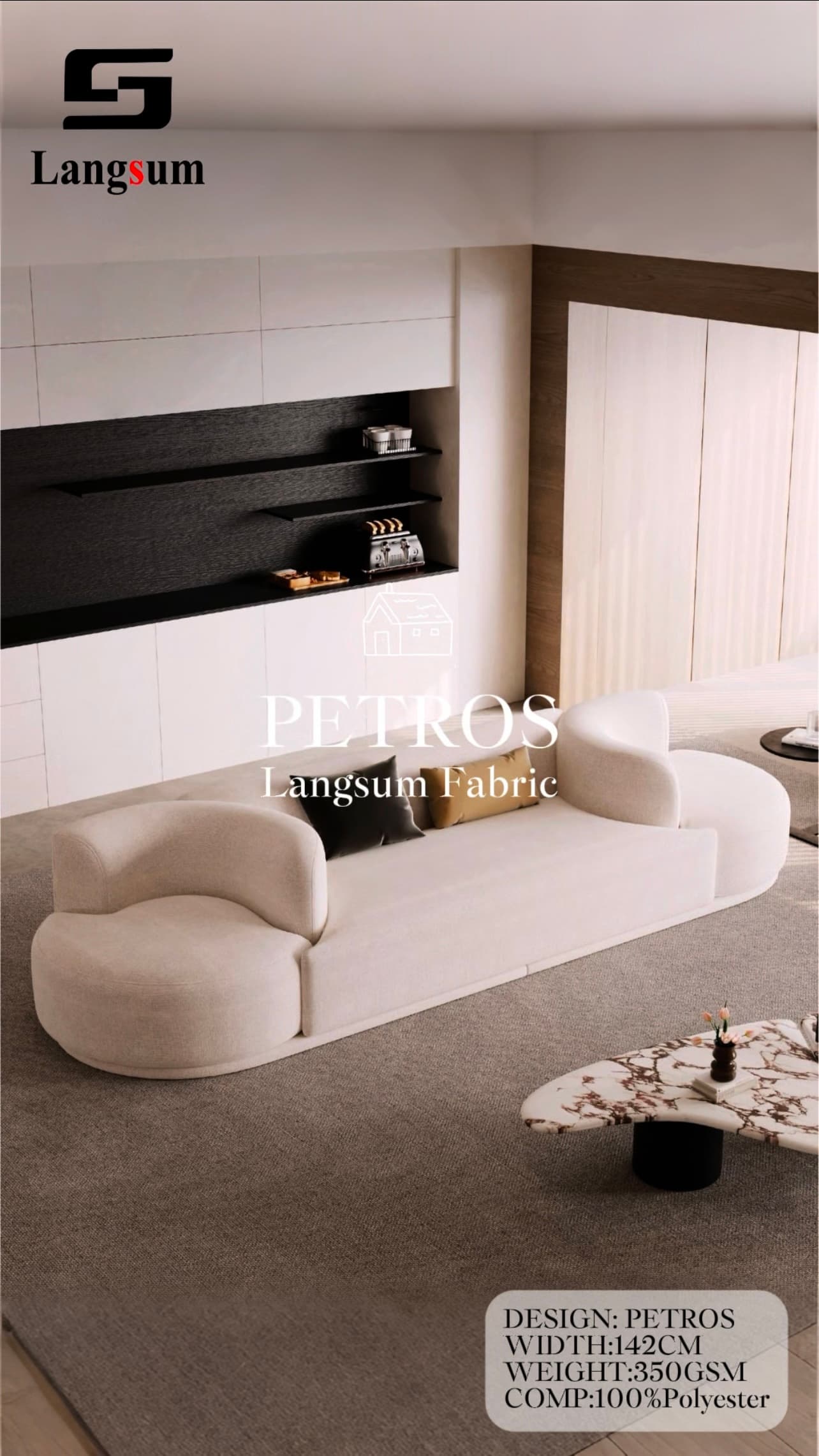 REKTOR Linen Look Fabric Polyester Upholstery Fabric – 900GSM, 56" Wide, 8 Colors Langsum Fabric