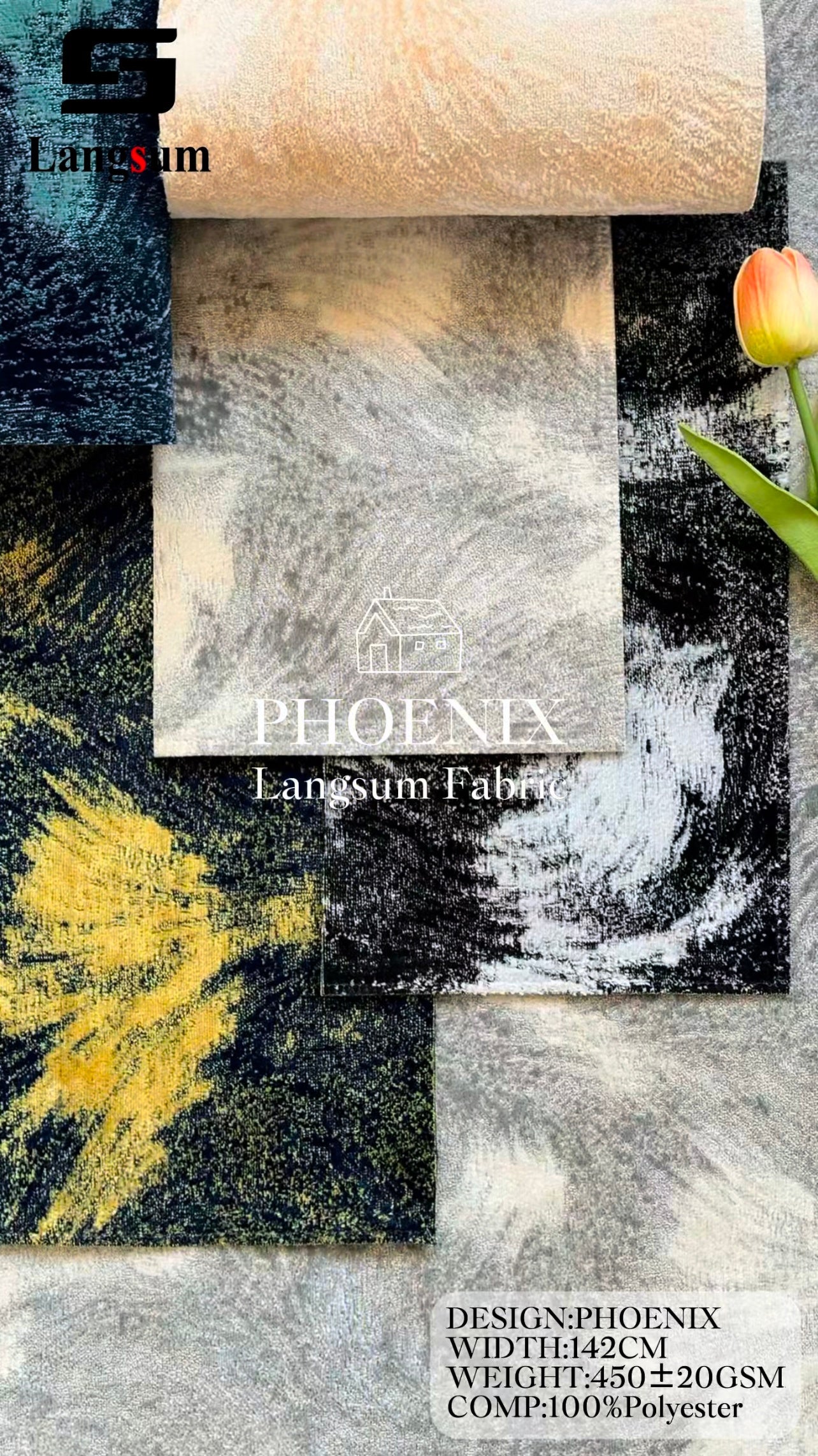 PHOENIX Textured Polyester Upholstery Fabric – 450±20gsm, 56" Wide, 6 Colors Langsum Fabric