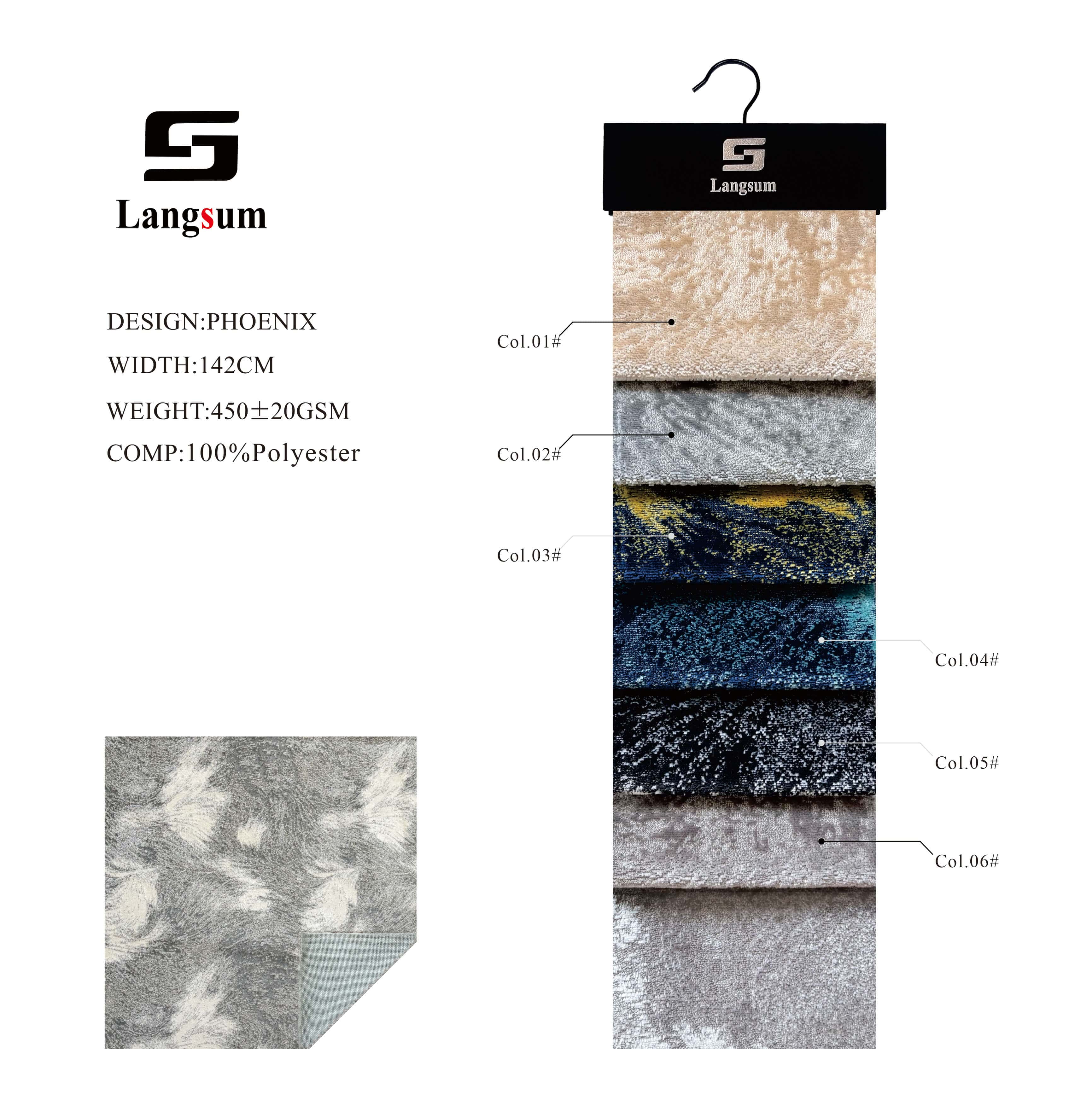 PHOENIX Textured Polyester Upholstery Fabric – 450±20gsm, 56" Wide, 6 Colors Langsum Fabric