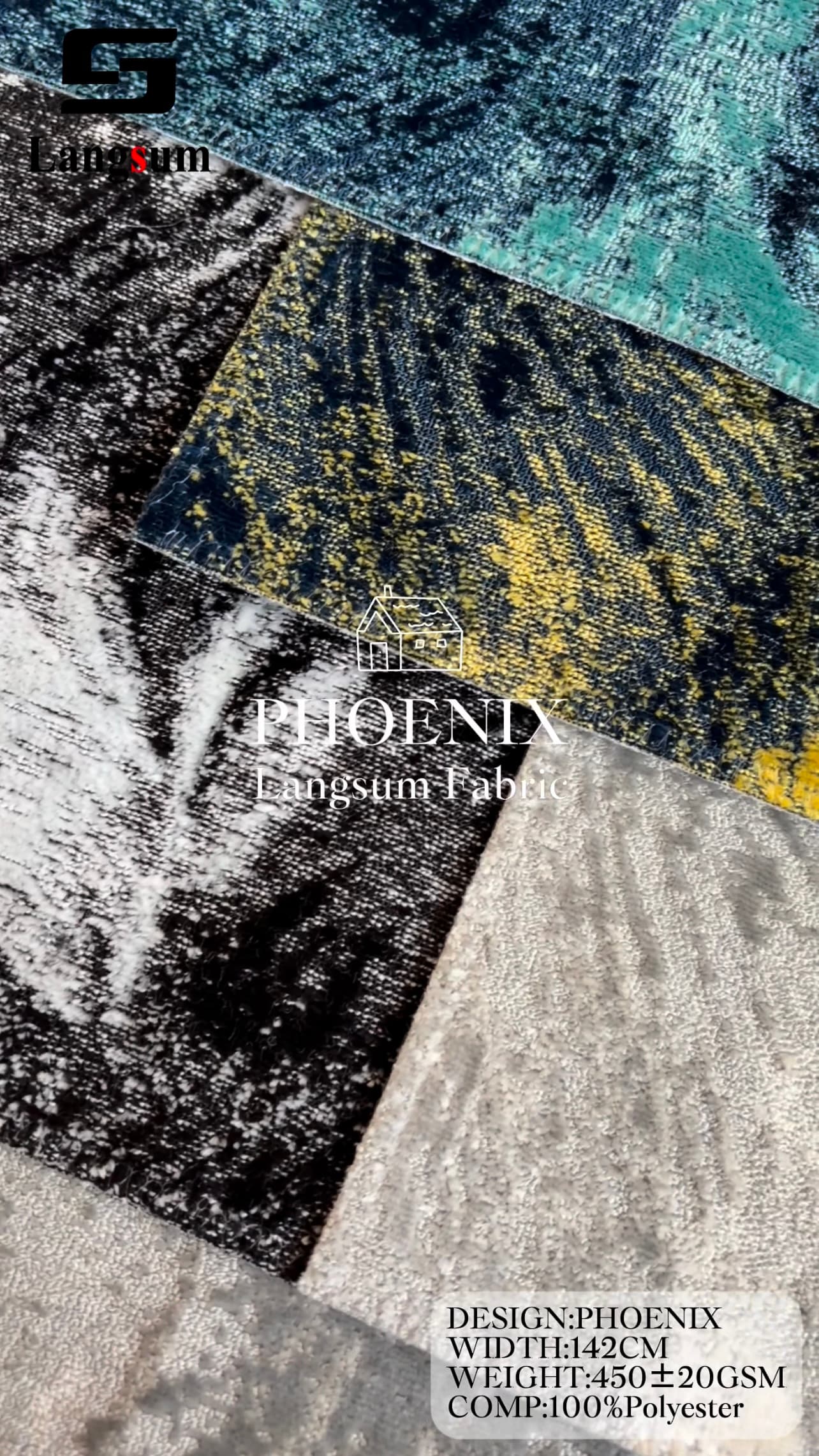 PHOENIX Textured Polyester Upholstery Fabric – 450±20gsm, 56" Wide, 6 Colors Langsum Fabric