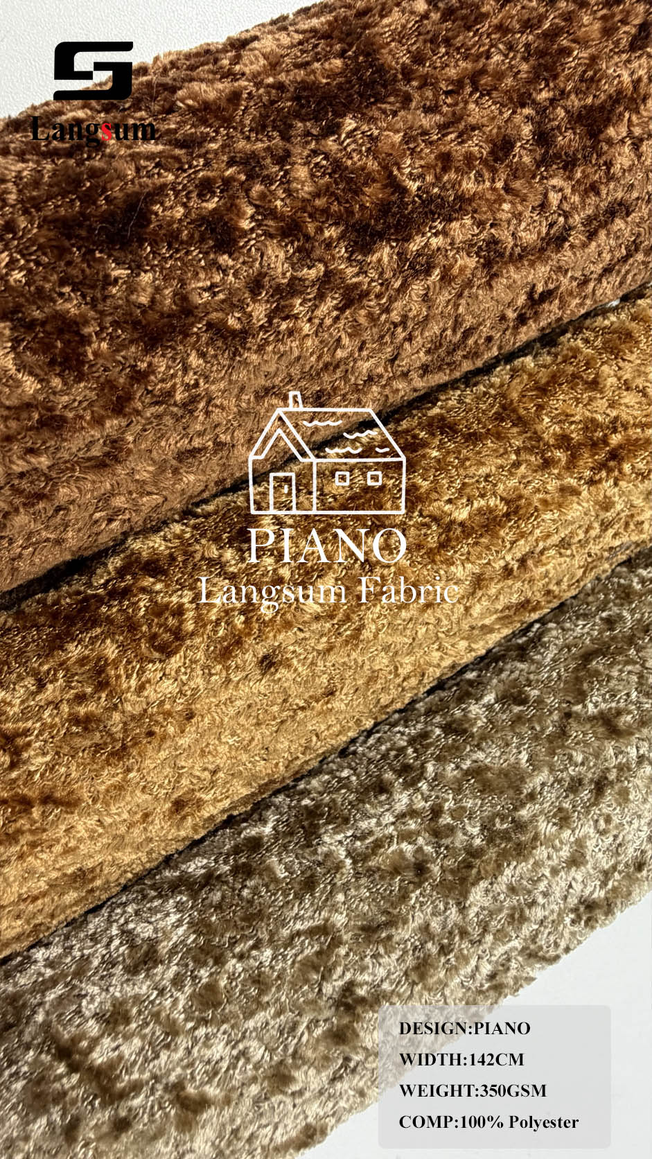 PIANO Mottled-Texture Polyester Upholstery Fabric – 350gsm, 56" Wide, 16 Colors Langsum Fabric