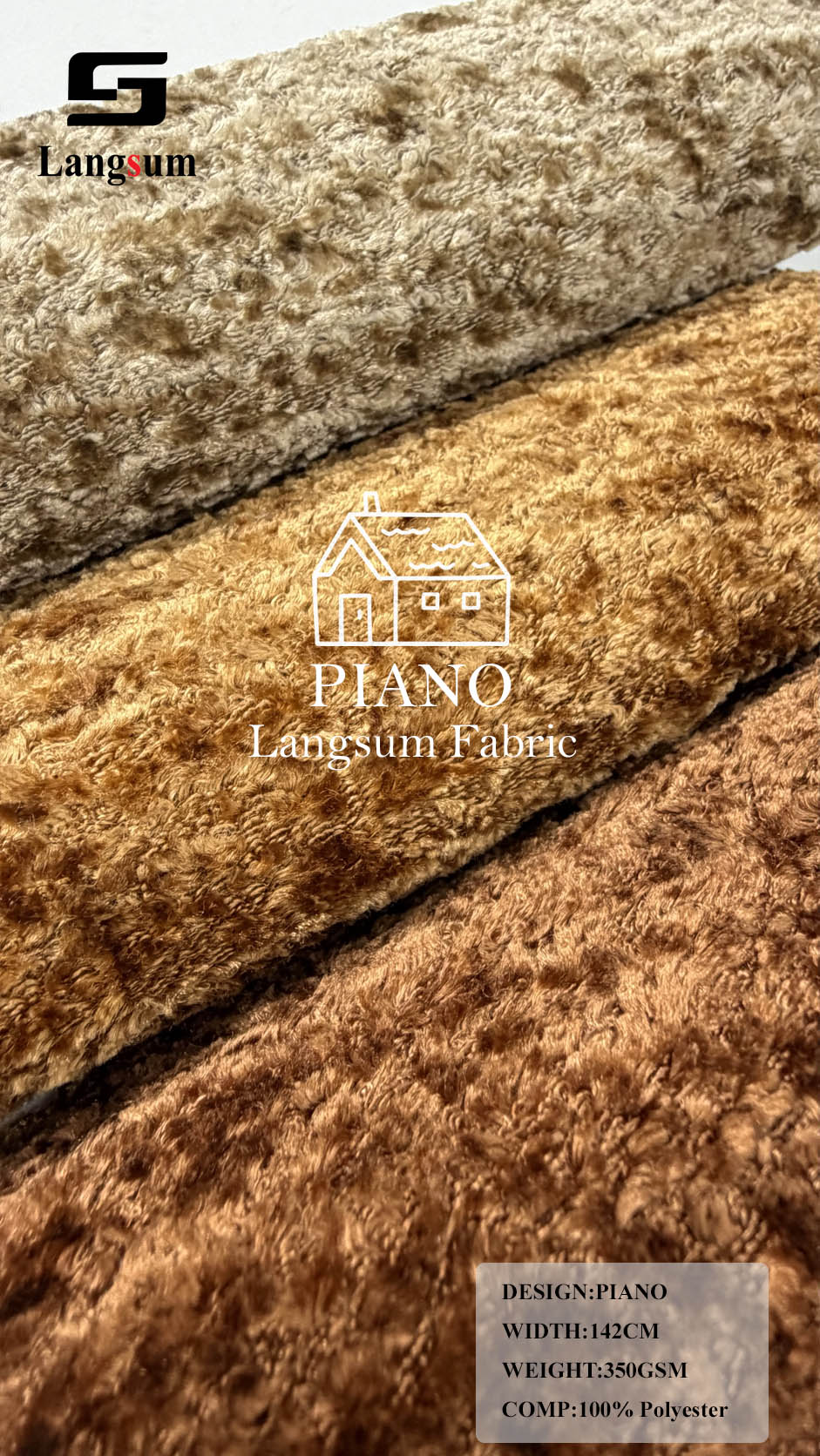 PIANO Mottled-Texture Polyester Upholstery Fabric – 350gsm, 56" Wide, 16 Colors Langsum Fabric