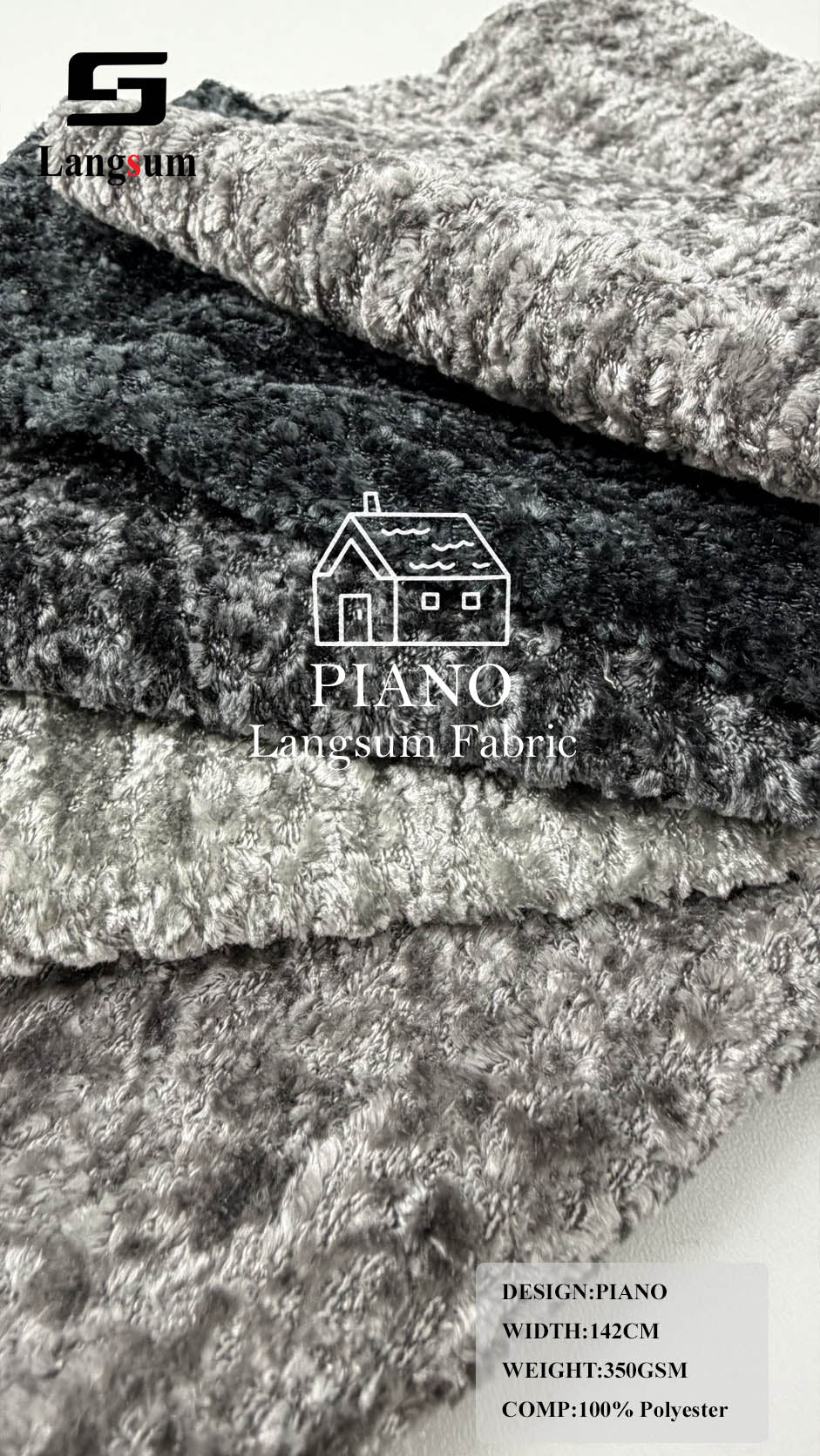 PIANO Mottled-Texture Polyester Upholstery Fabric – 350gsm, 56" Wide, 16 Colors Langsum Fabric