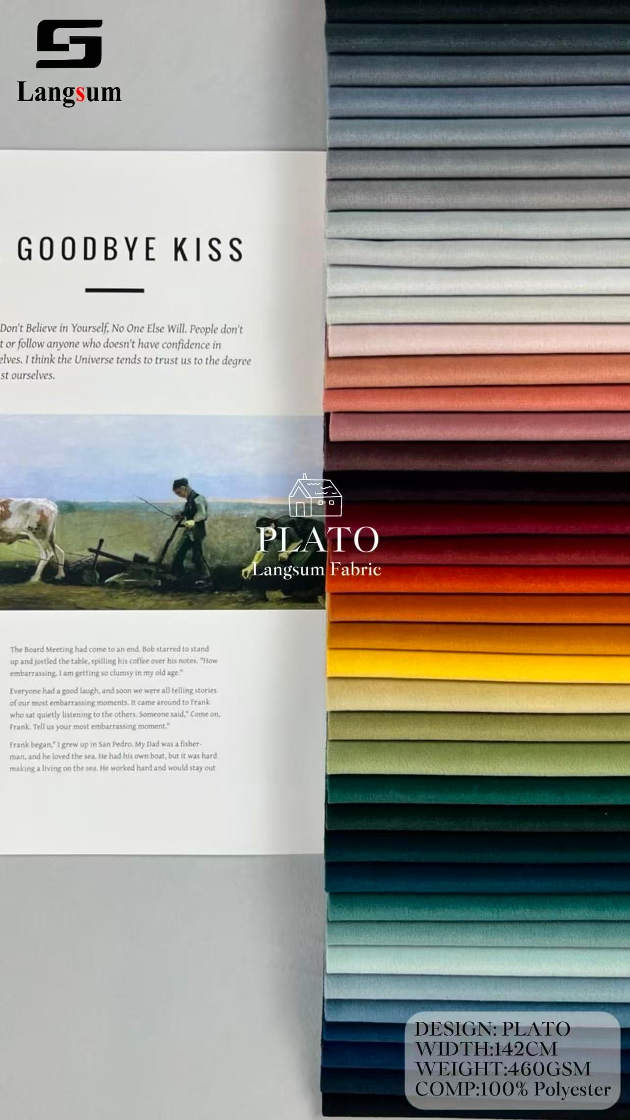 PLATO Velvet Fabric Knitted Fabric Jacquard-450gsm, 56" Wide, 50 Colors Langsum Fabric