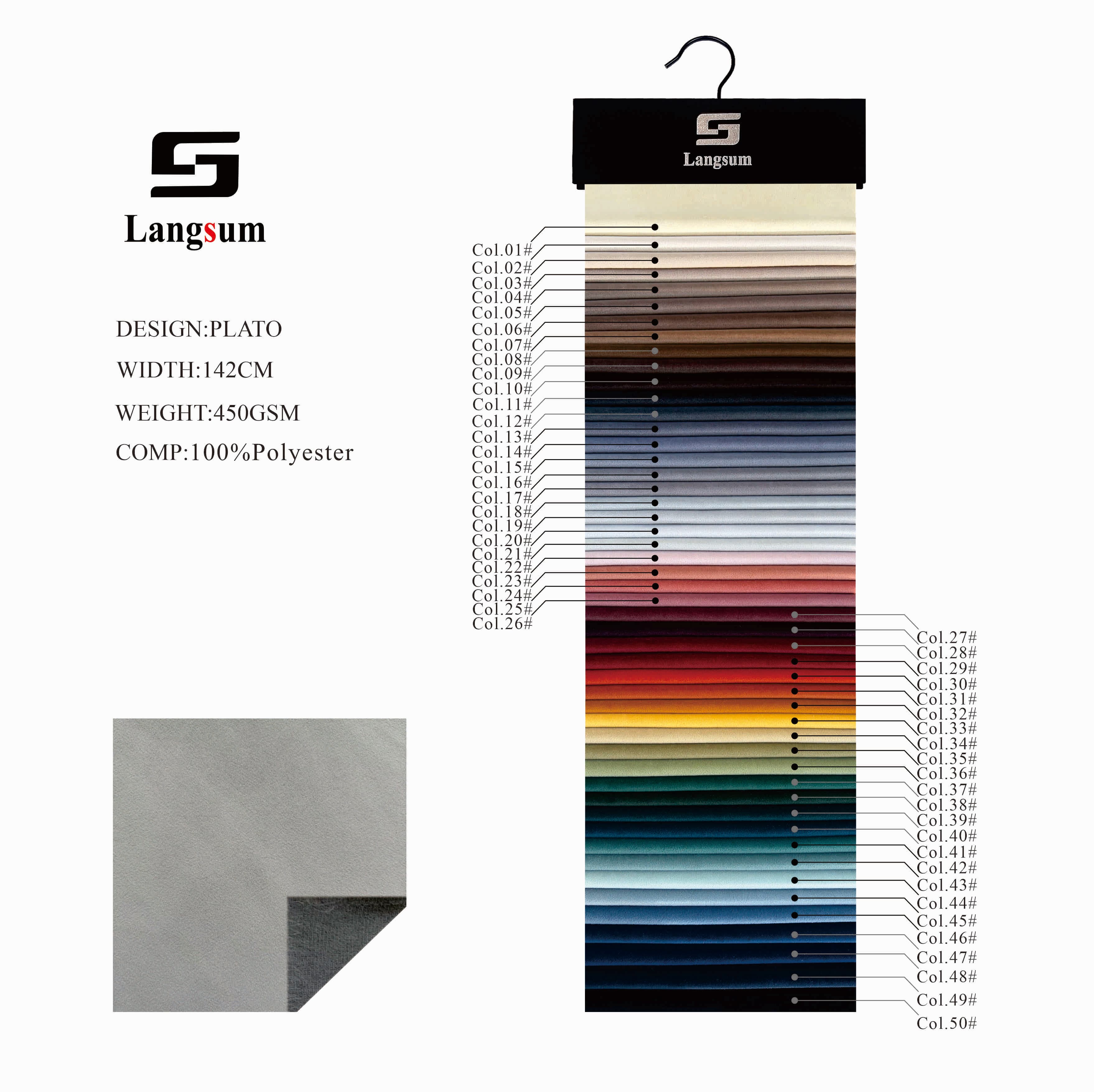 PLATO Velvet Fabric Knitted Fabric Jacquard-450gsm, 56" Wide, 50 Colors Langsum Fabric