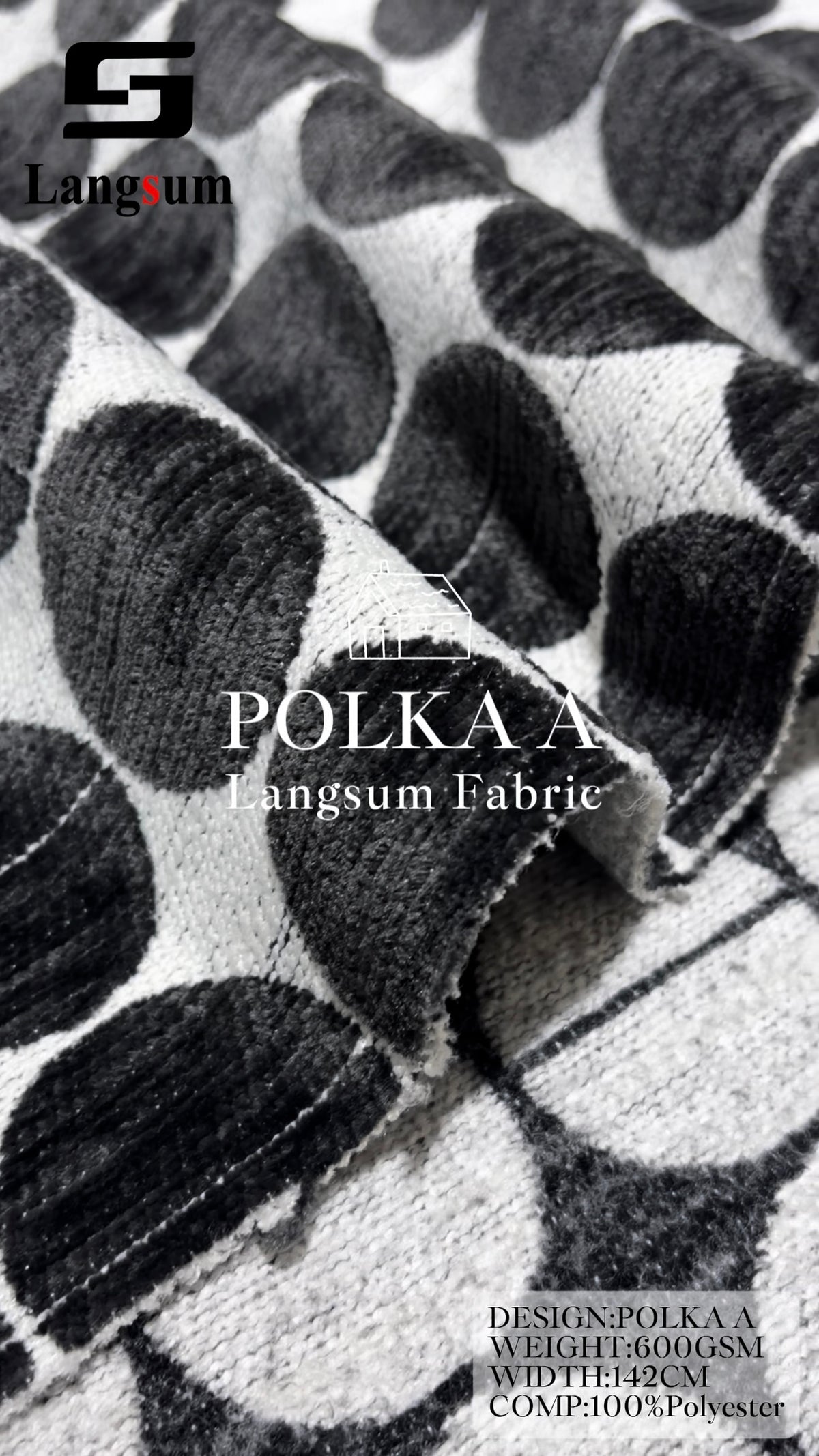 POLKA A Polka-Dot Polyester Upholstery Fabric – 600gsm, 56" Wide, 11 Colors Langsum Fabric