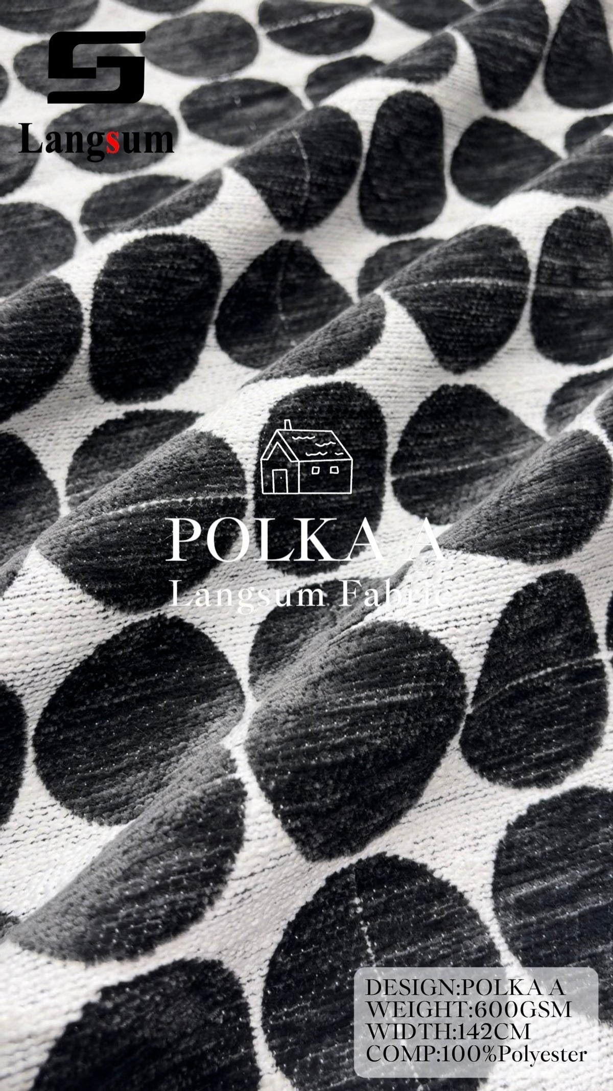 POLKA A Polka-Dot Polyester Upholstery Fabric – 600gsm, 56" Wide, 11 Colors Langsum Fabric