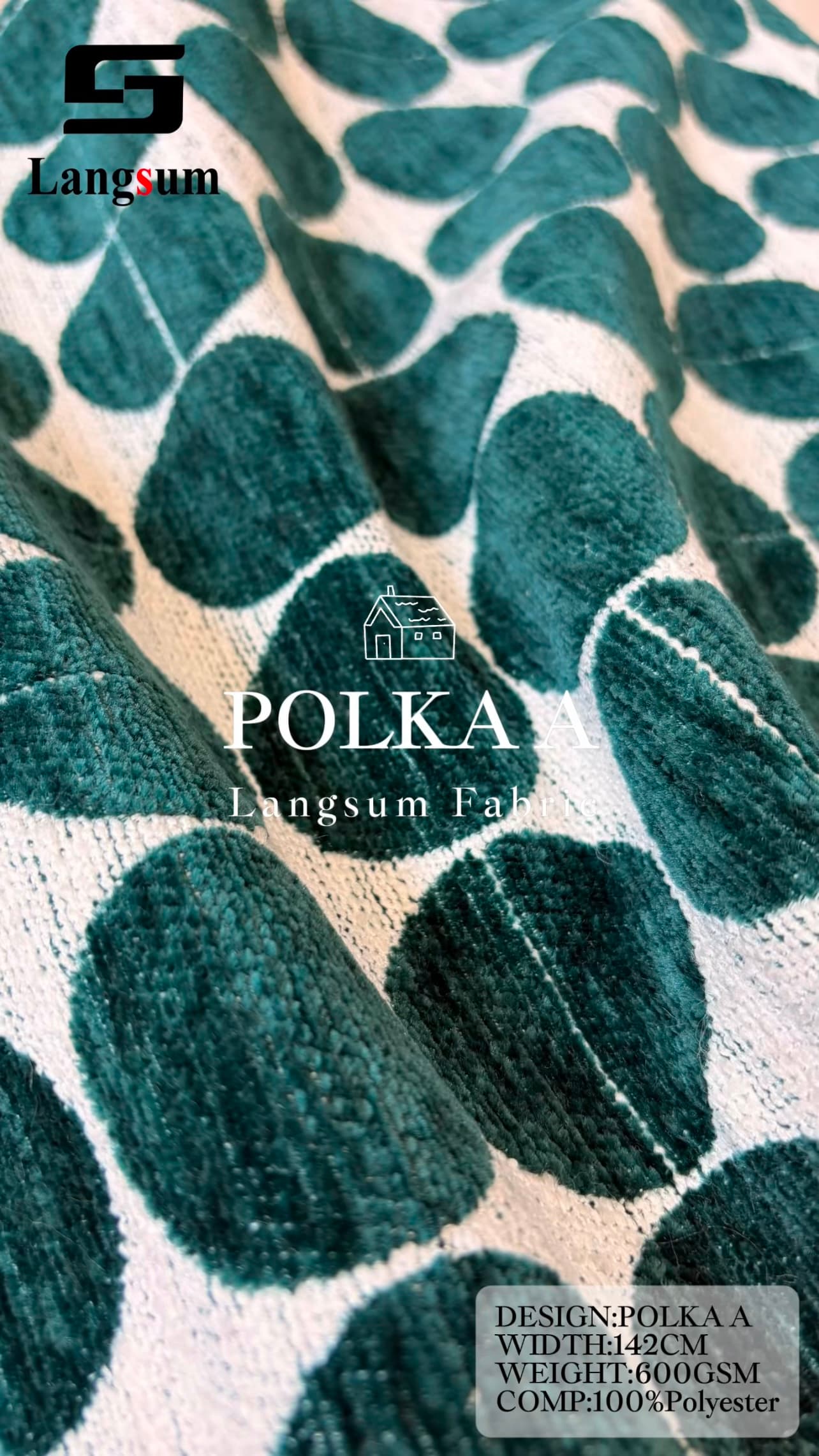 POLKA Chenille Fabric Woven Jacquard Fabric – 600gsm, 56" Wide, 11 Colors Langsum Fabric