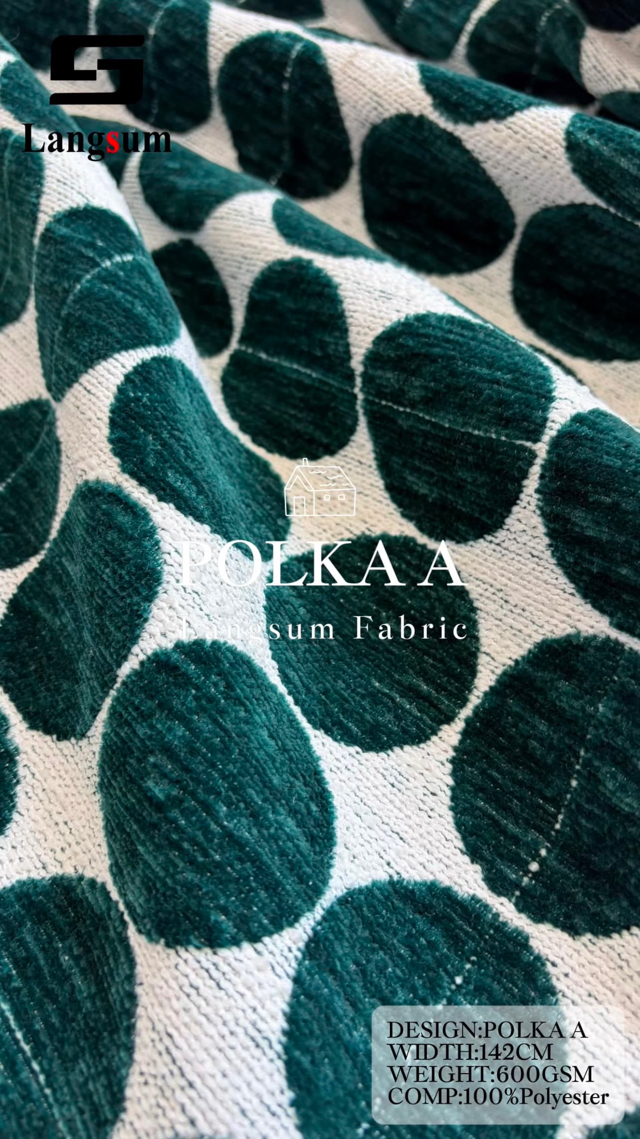 POLKA Chenille Fabric Woven Jacquard Fabric – 600gsm, 56" Wide, 11 Colors Langsum Fabric