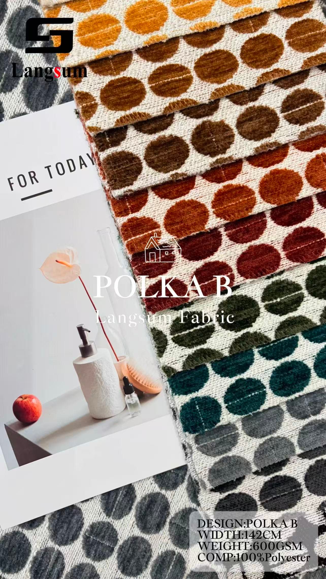 POLKA Chenille Fabric Woven Jacquard Fabric – 600gsm, 56" Wide, 11 Colors Langsum Fabric