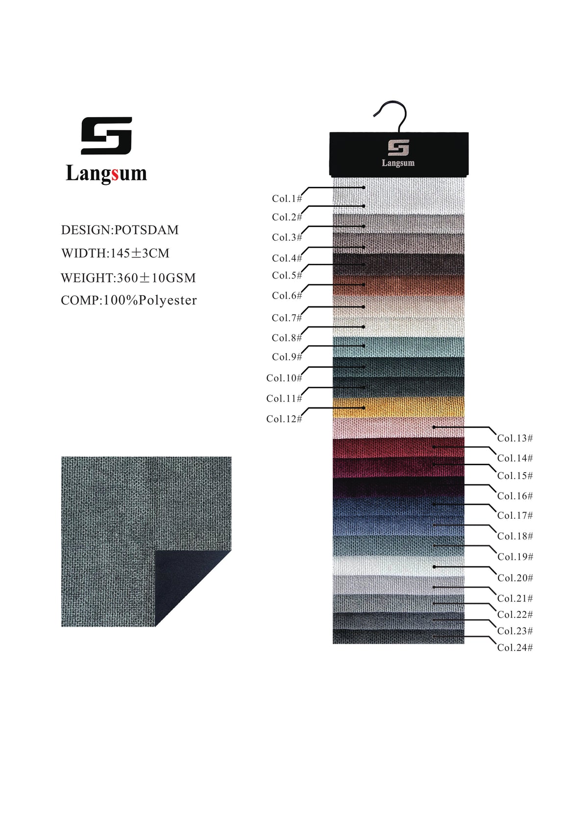 POTSDAM Fine-Textured Polyester Upholstery Fabric – 360±10gsm, 57" Wide, 24 Colors Langsum Fabric