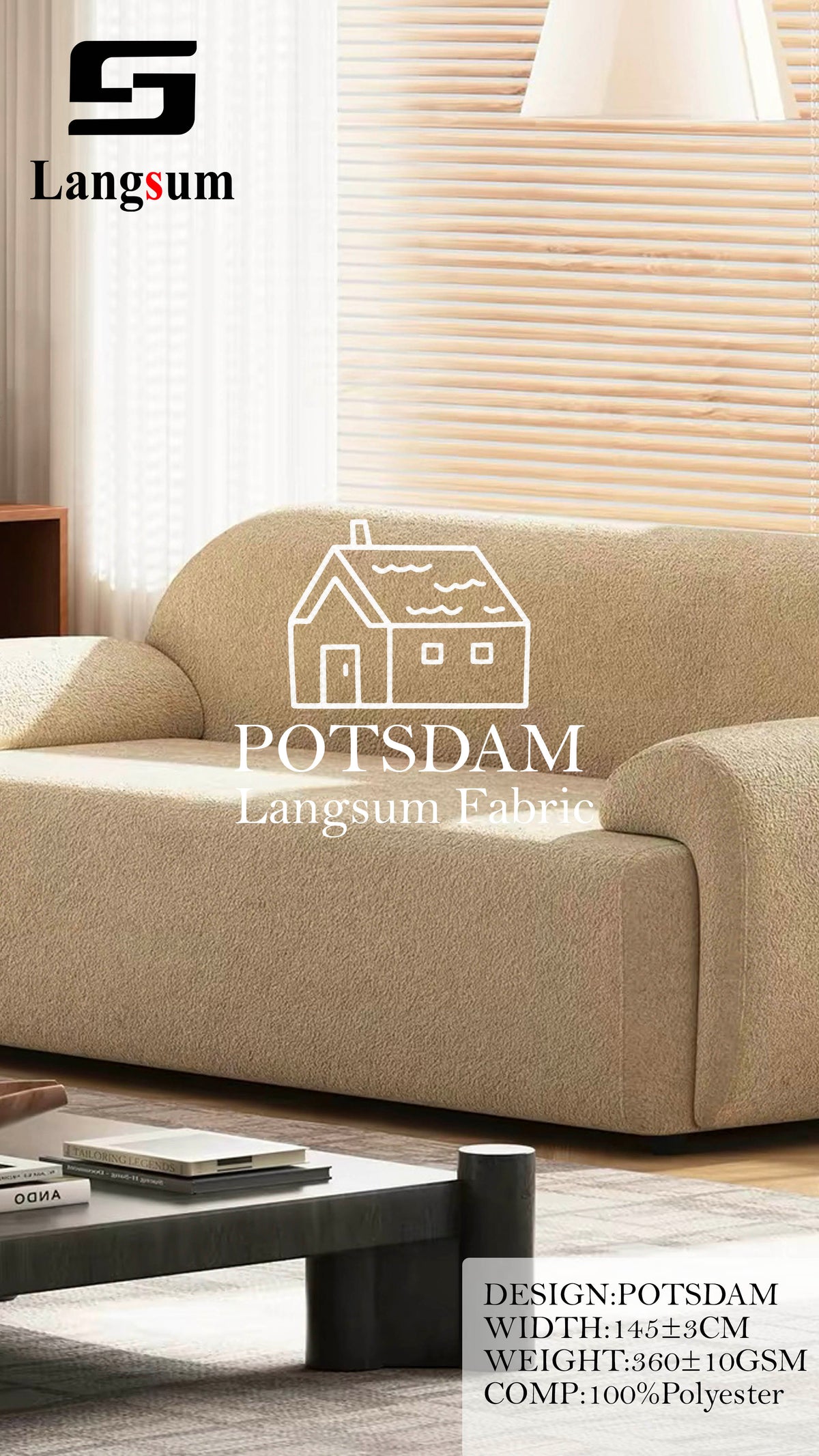 POTSDAM Fine-Textured Polyester Upholstery Fabric – 360±10gsm, 57" Wide, 24 Colors Langsum Fabric
