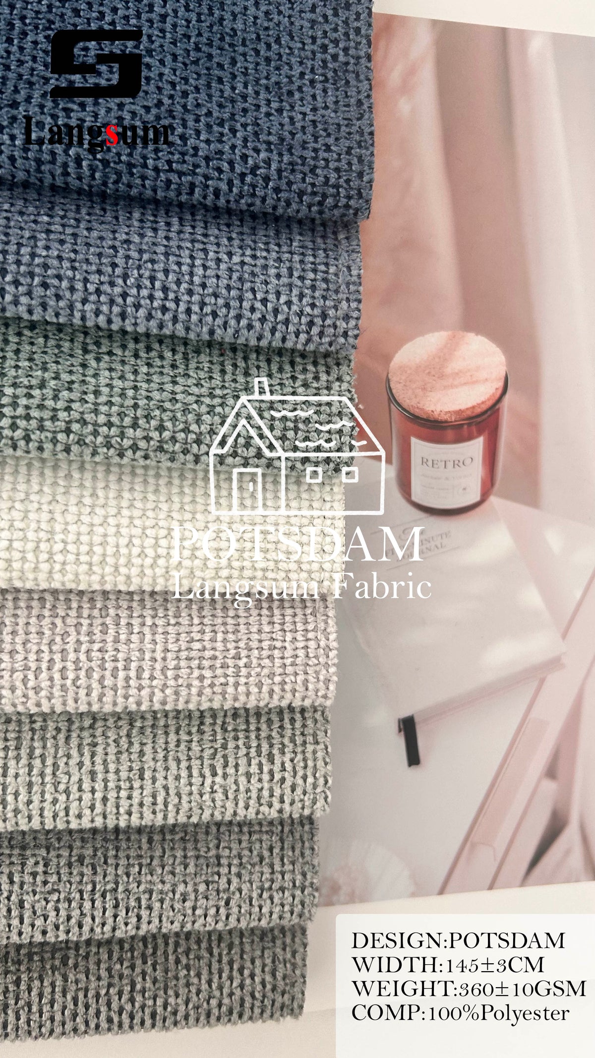 POTSDAM Fine-Textured Polyester Upholstery Fabric – 360±10gsm, 57" Wide, 24 Colors Langsum Fabric