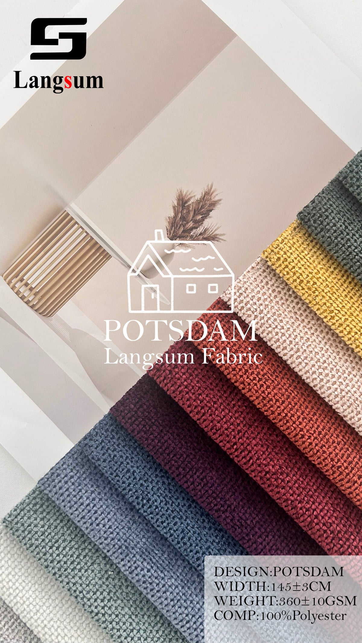 POTSDAM Fine-Textured Polyester Upholstery Fabric – 360±10gsm, 57" Wide, 24 Colors Langsum Fabric