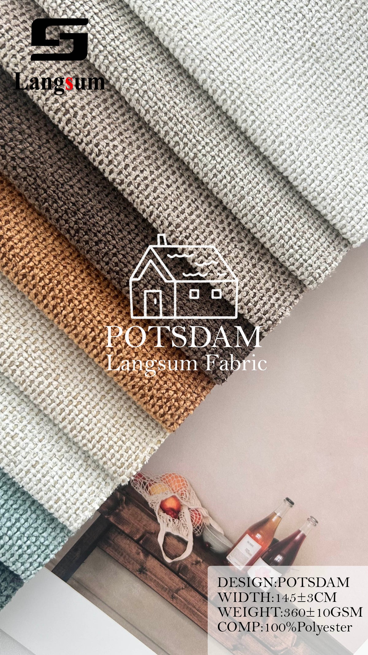 POTSDAM Fine-Textured Polyester Upholstery Fabric – 360±10gsm, 57" Wide, 24 Colors Langsum Fabric