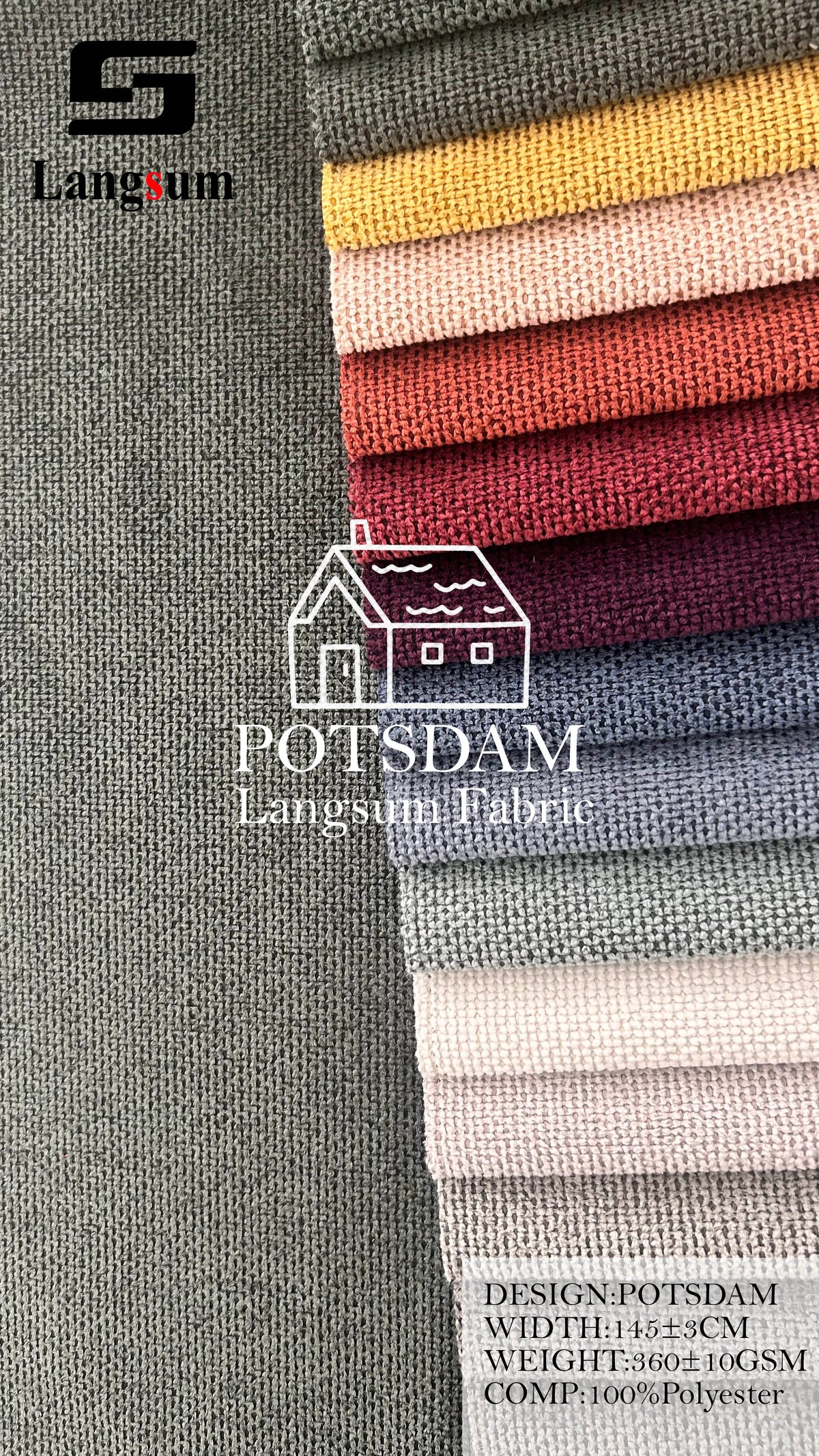 POTSDAM Fine-Textured Polyester Upholstery Fabric – 360±10gsm, 57" Wide, 24 Colors Langsum Fabric