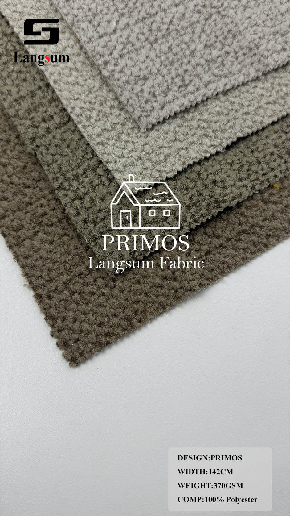 PRIMOS Nubby-Textured Polyester Upholstery Fabric – 370gsm, 56" Wide Langsum Fabric