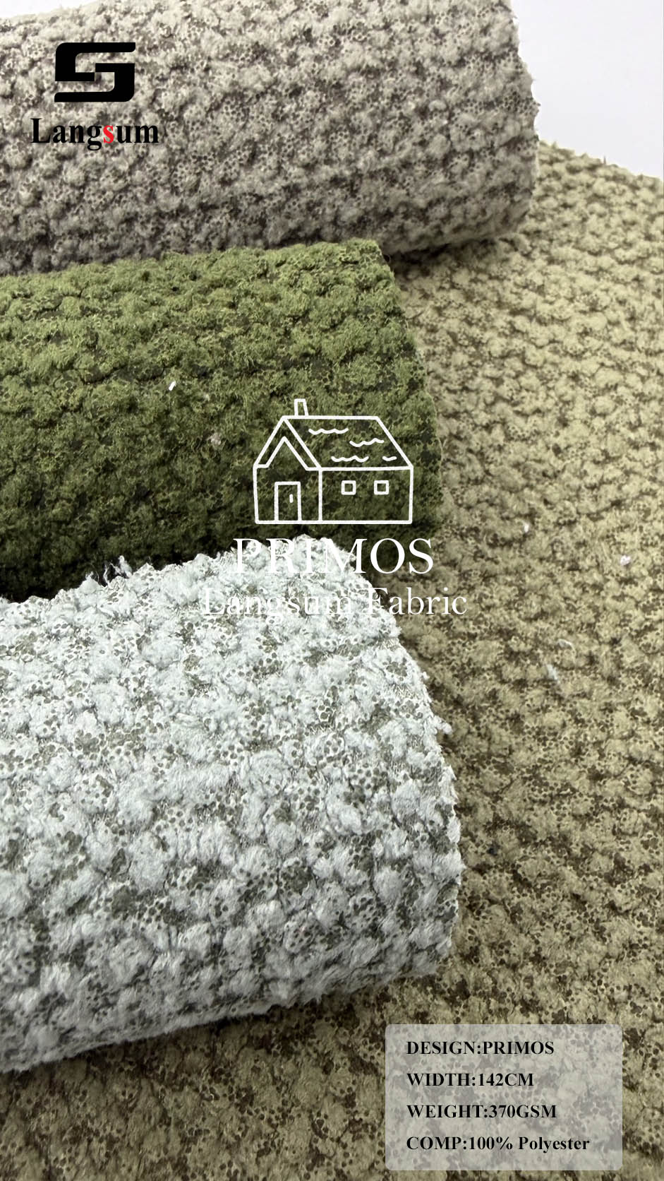 PRIMOS Nubby-Textured Polyester Upholstery Fabric – 370gsm, 56" Wide Langsum Fabric