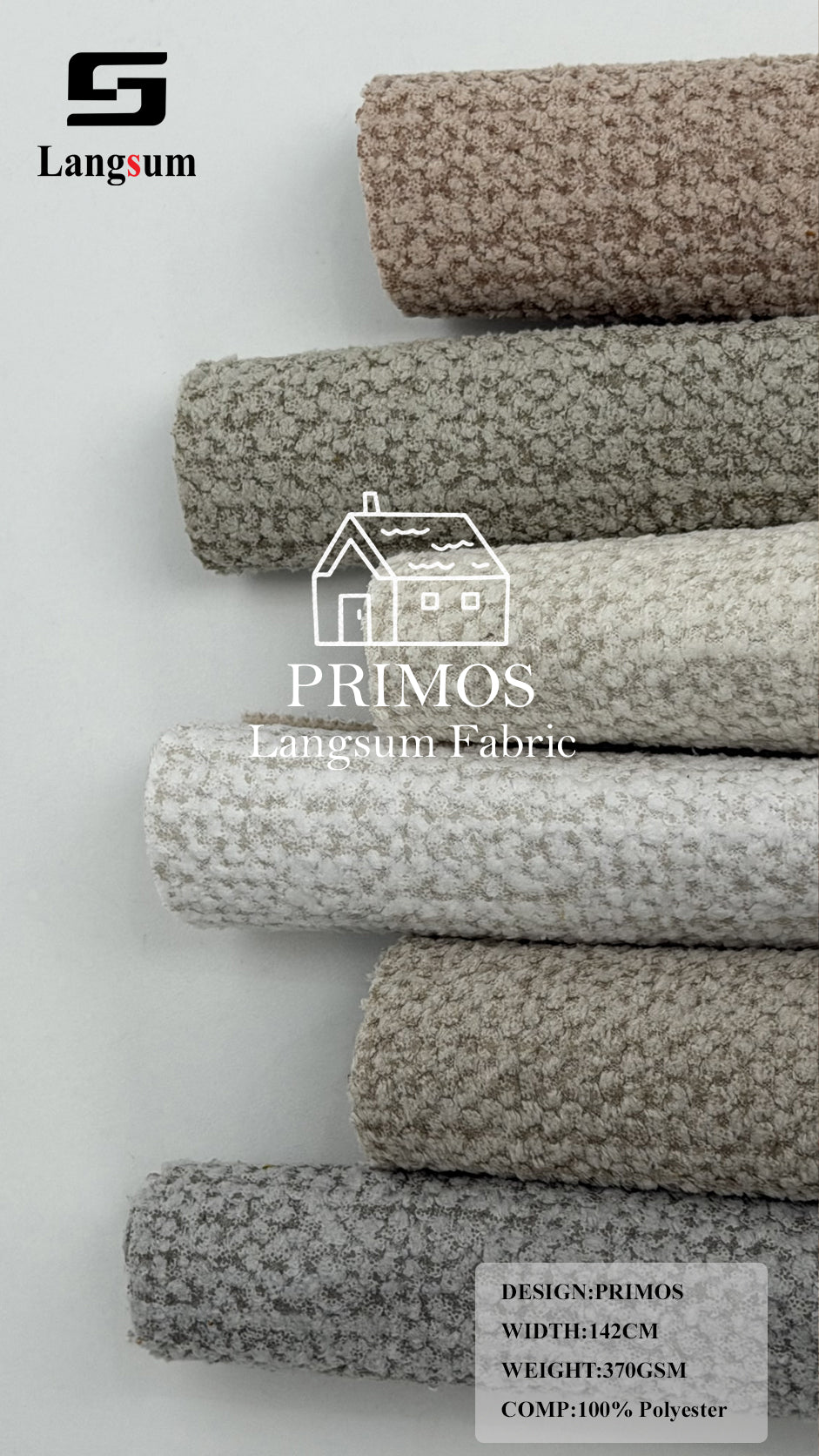 PRIMOS Nubby-Textured Polyester Upholstery Fabric – 370gsm, 56" Wide Langsum Fabric