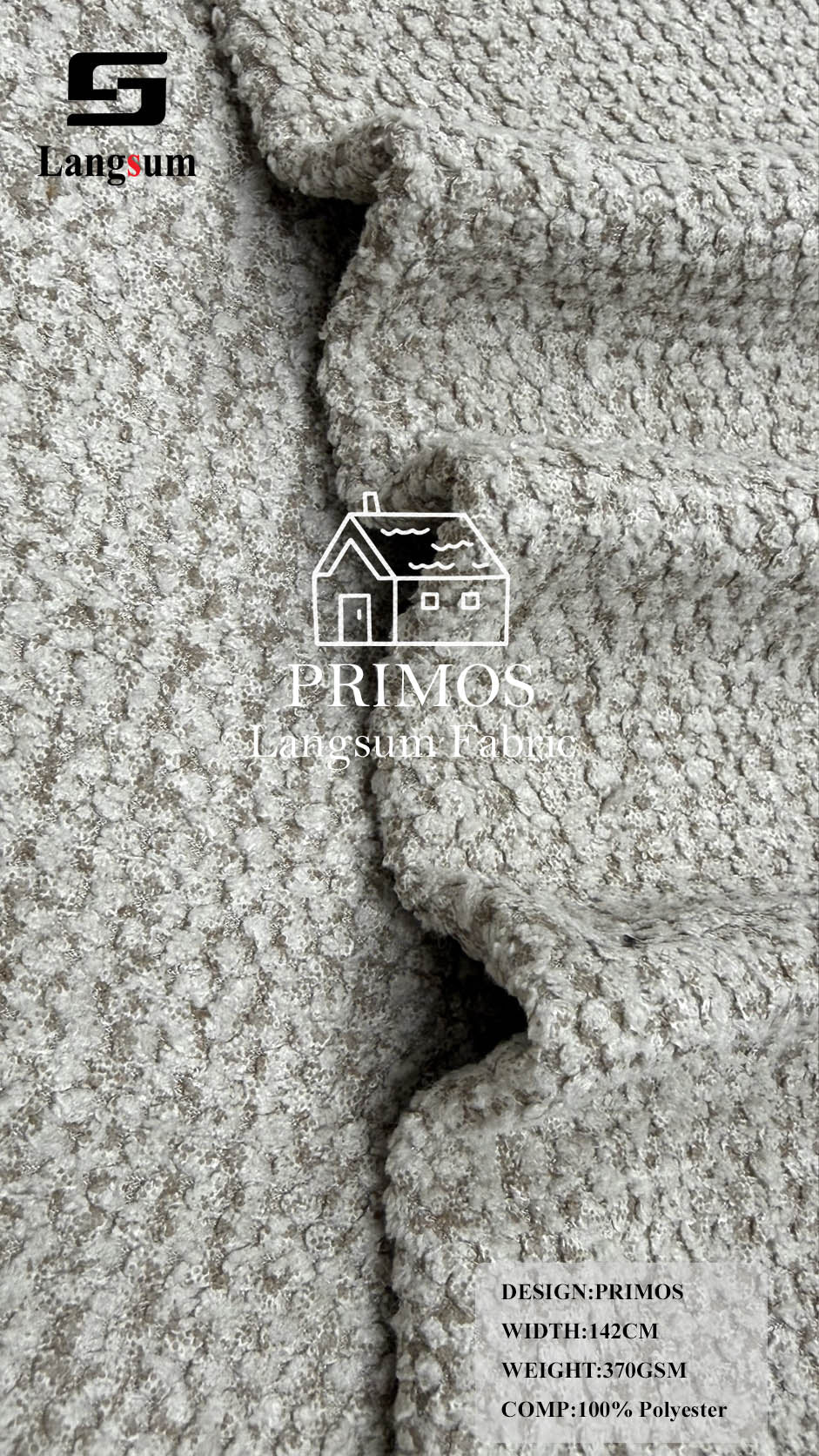 PRIMOS Nubby-Textured Polyester Upholstery Fabric – 370gsm, 56" Wide Langsum Fabric