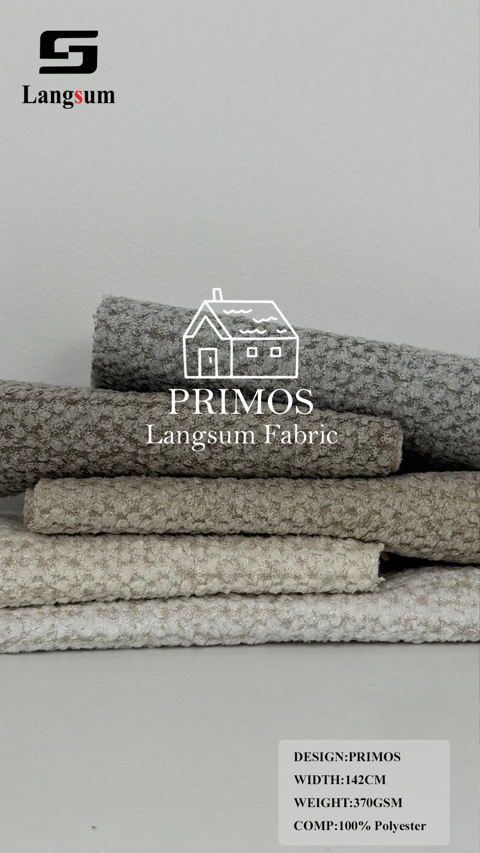 PRIMOS Nubby-Textured Polyester Upholstery Fabric – 370gsm, 56" Wide Langsum Fabric