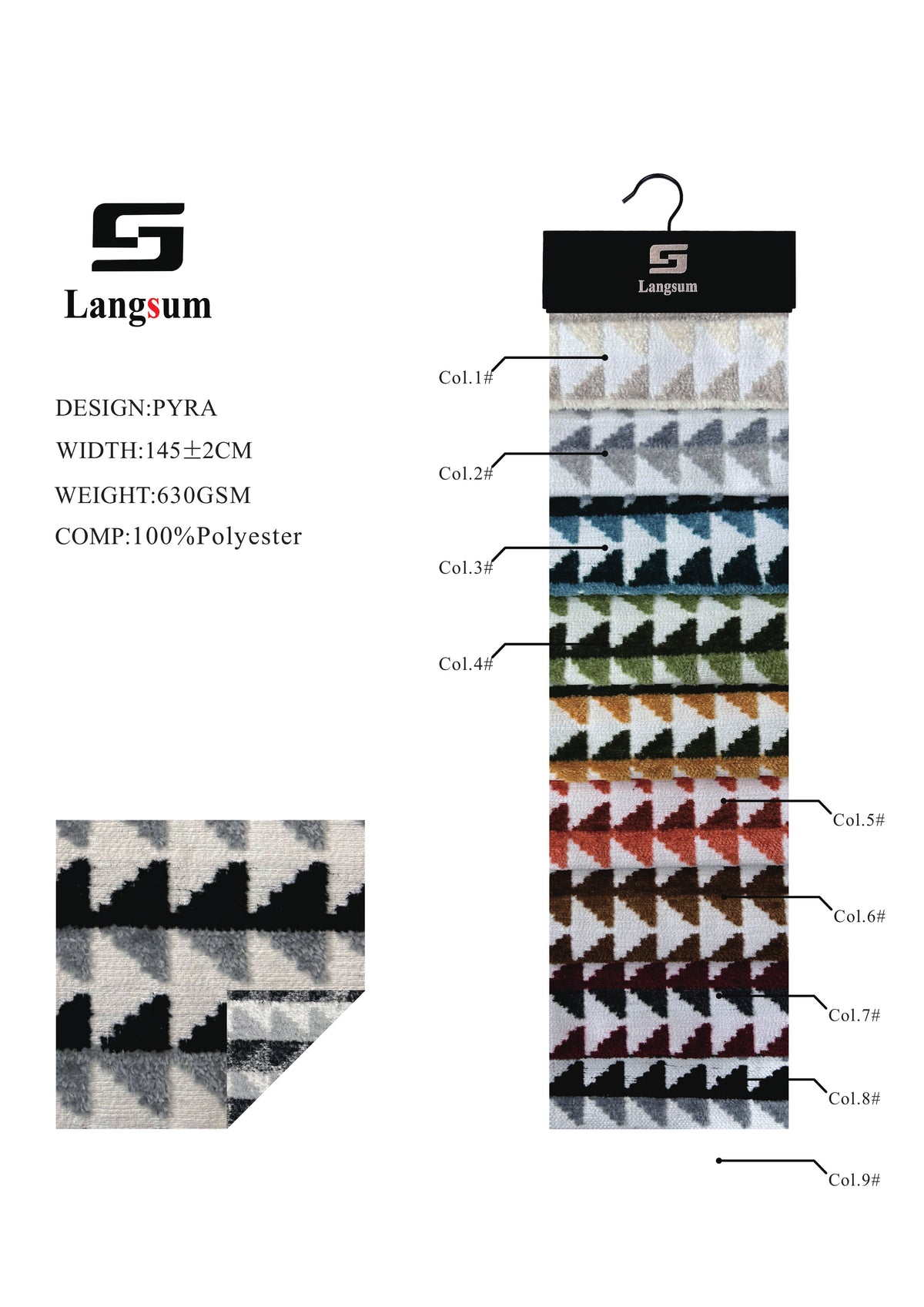 PYRA Triangle-Pattern Polyester Upholstery Fabric – 630gsm, 57" Wide, 9 Colors Langsum Fabric