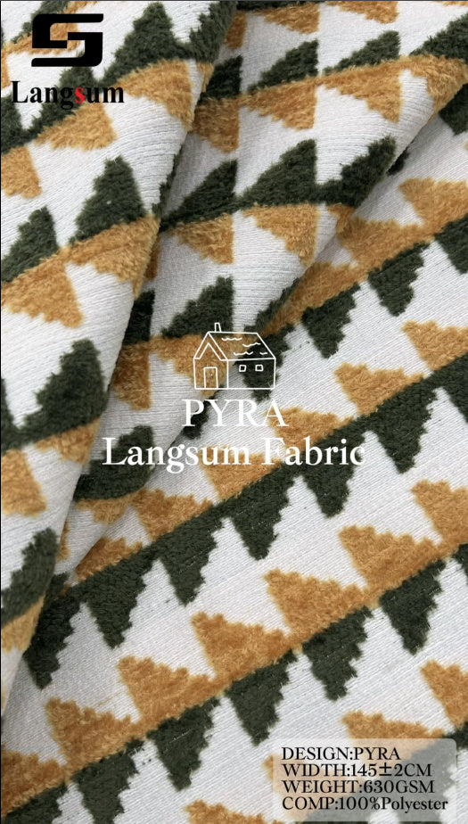 PYRA Triangle-Pattern Polyester Upholstery Fabric – 630gsm, 57" Wide, 9 Colors Langsum Fabric