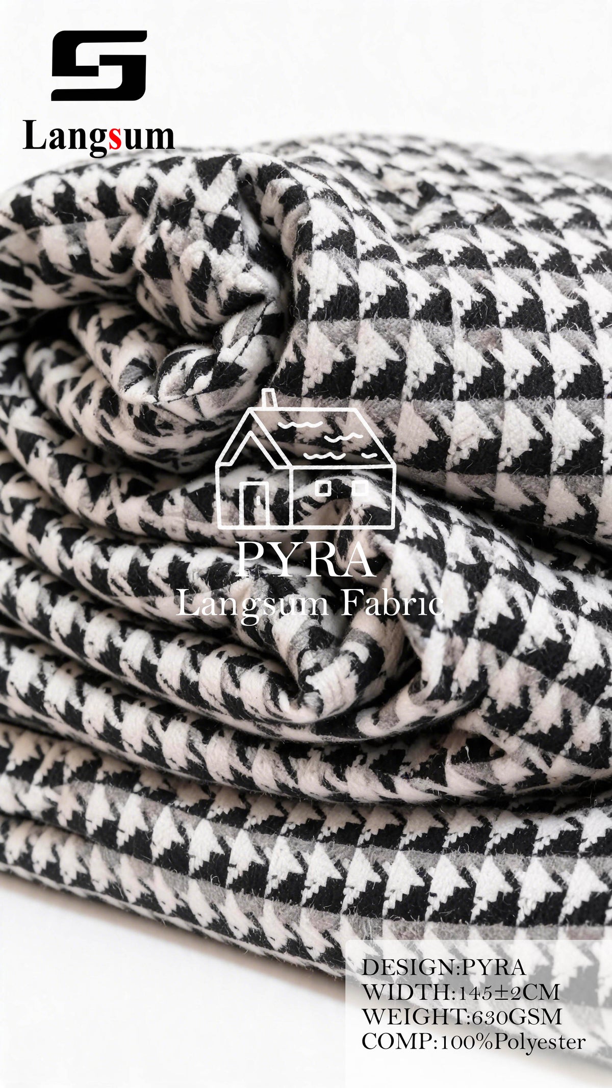 PYRA Triangle-Pattern Polyester Upholstery Fabric – 630gsm, 57" Wide, 9 Colors Langsum Fabric