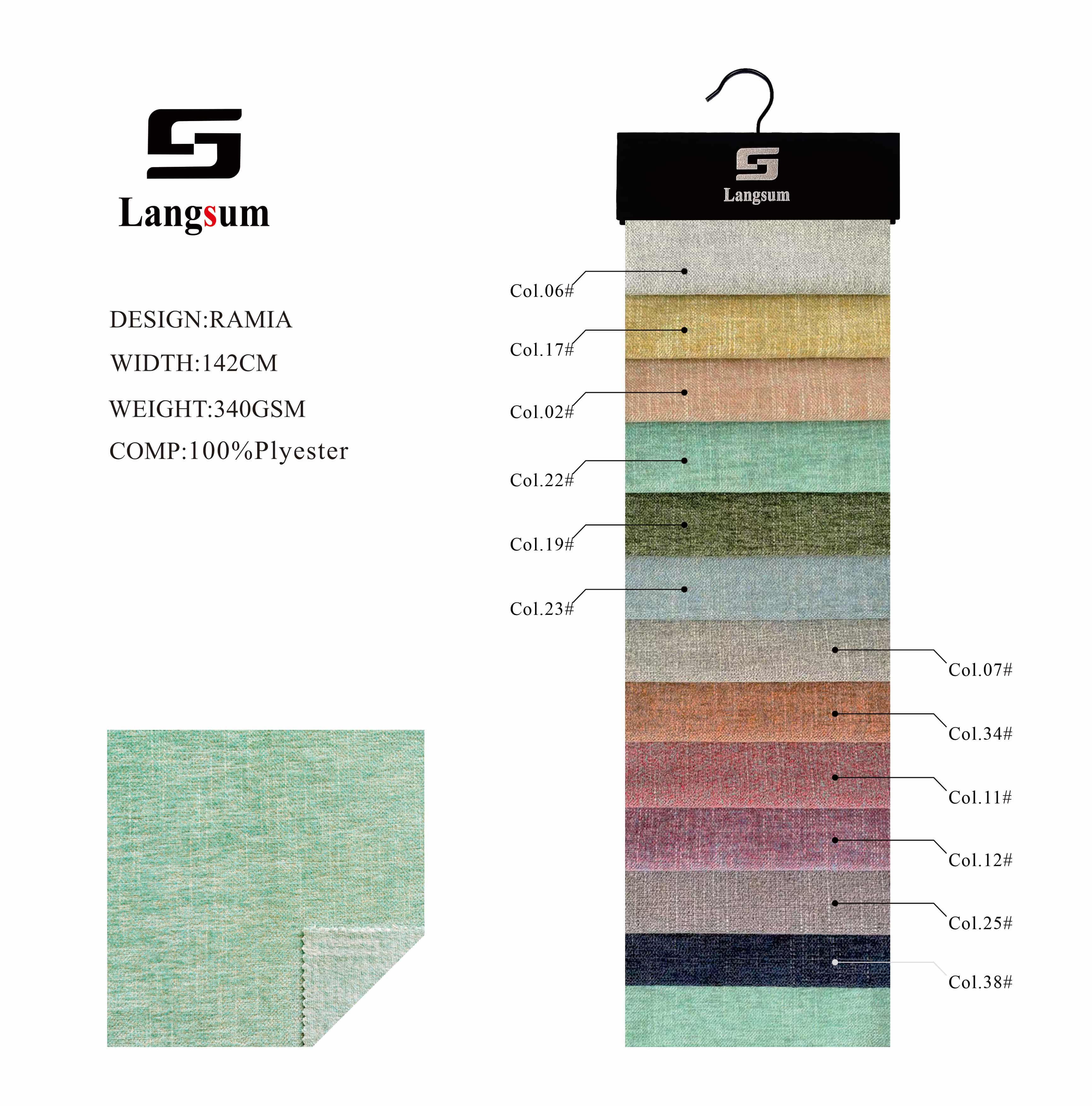 RAMIA Woven Fabric Polyester Upholstery Fabric – 340gsm, 56" Wide, 12 Colors Langsum Fabric