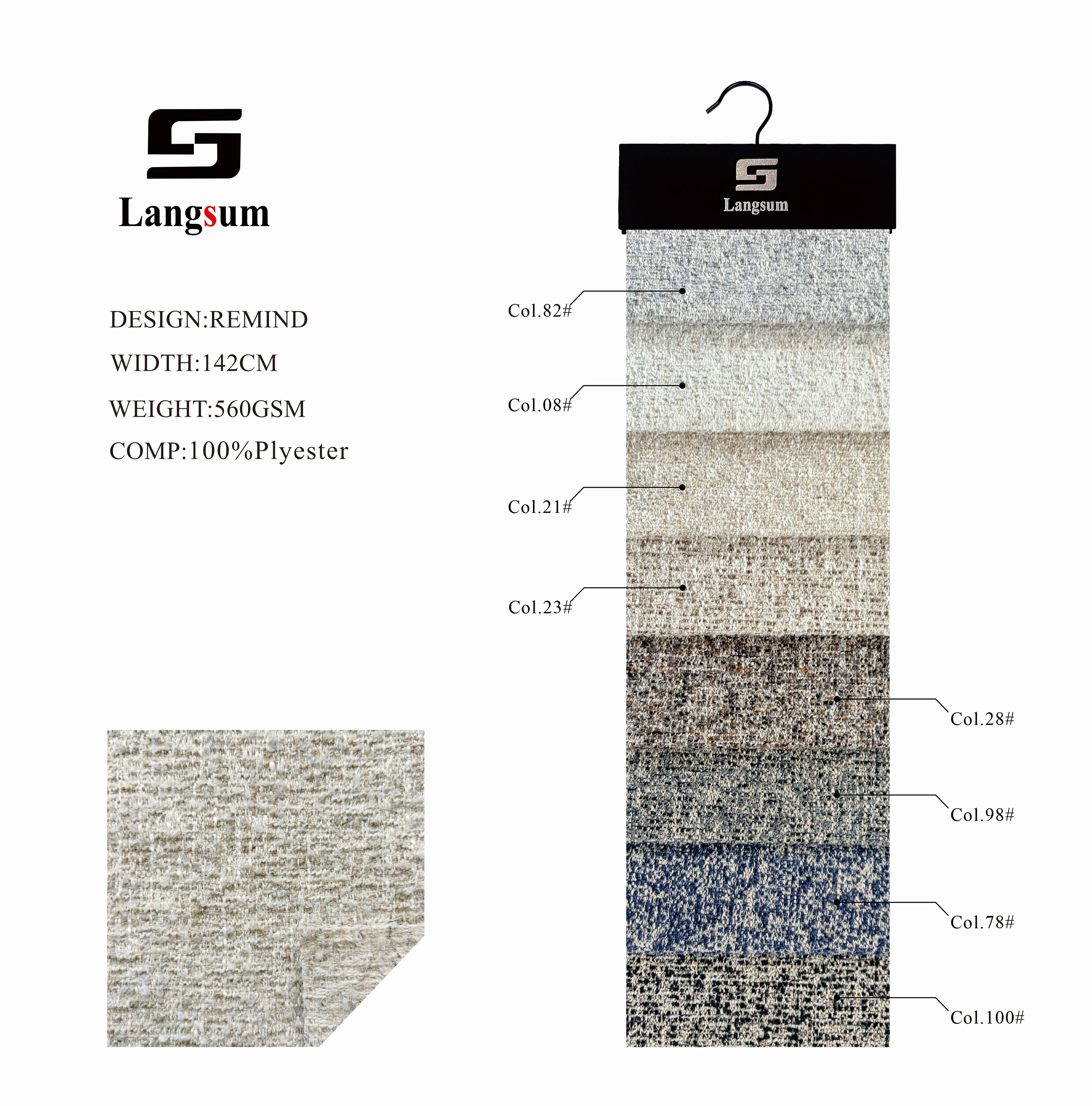 REMIND Chenille Fabric Woven Jacquard Fabric – 560gsm, 56" Wide, 8 Colors Langsum Fabric