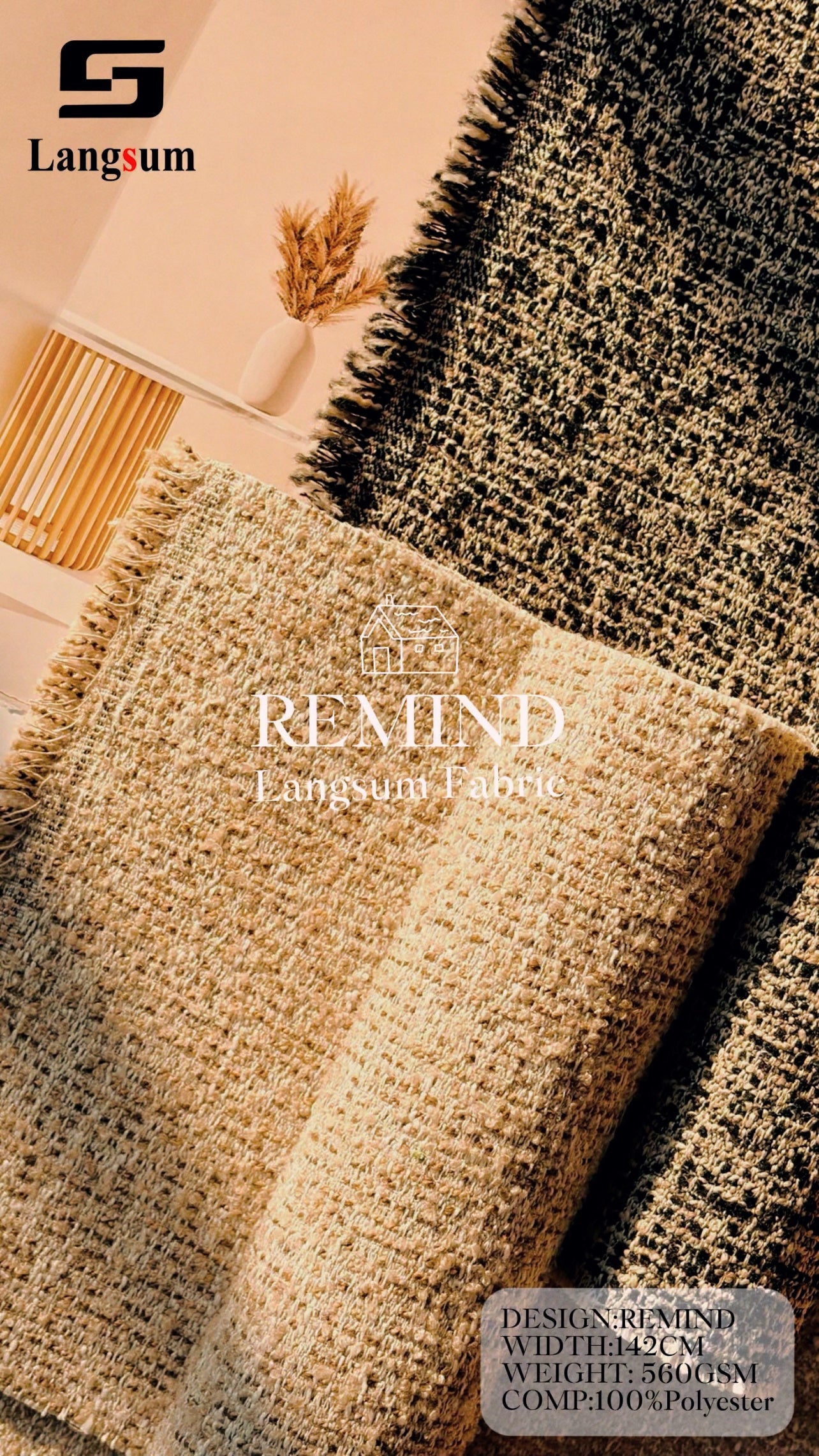 REMIND Chenille Fabric Woven Jacquard Fabric – 560gsm, 56" Wide, 8 Colors Langsum Fabric