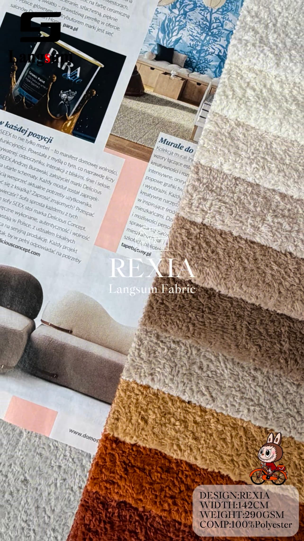 REXIA Velvet Fabric Knitted Fabric Jacquard-290gsm, 56" Wide, 20 Colors Langsum Fabric