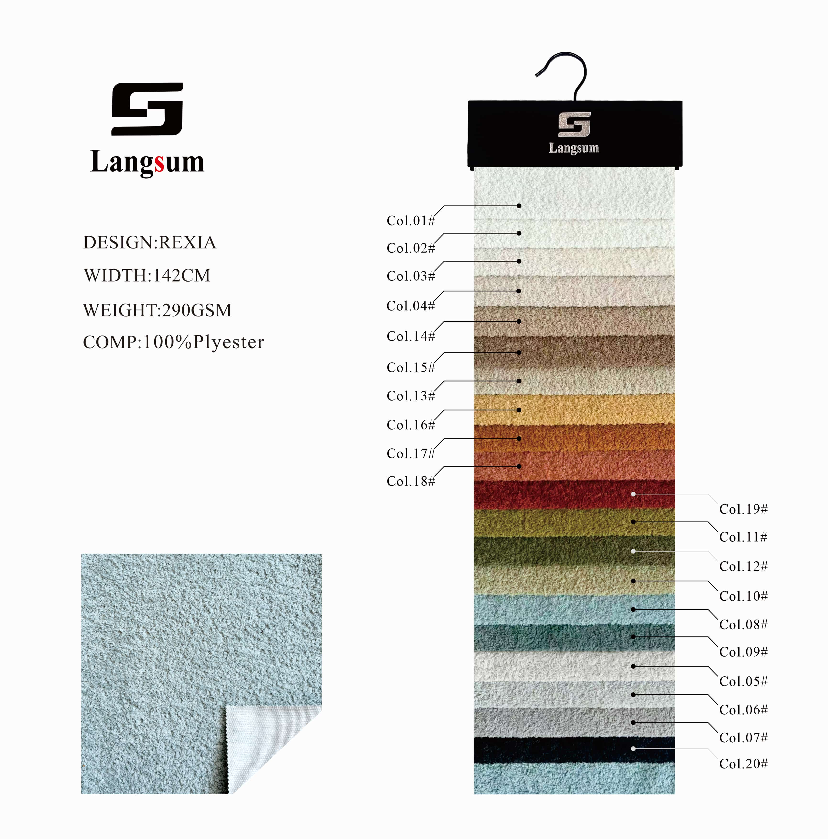 REXIA Velvet Fabric Knitted Fabric Jacquard-290gsm, 56" Wide, 20 Colors Langsum Fabric