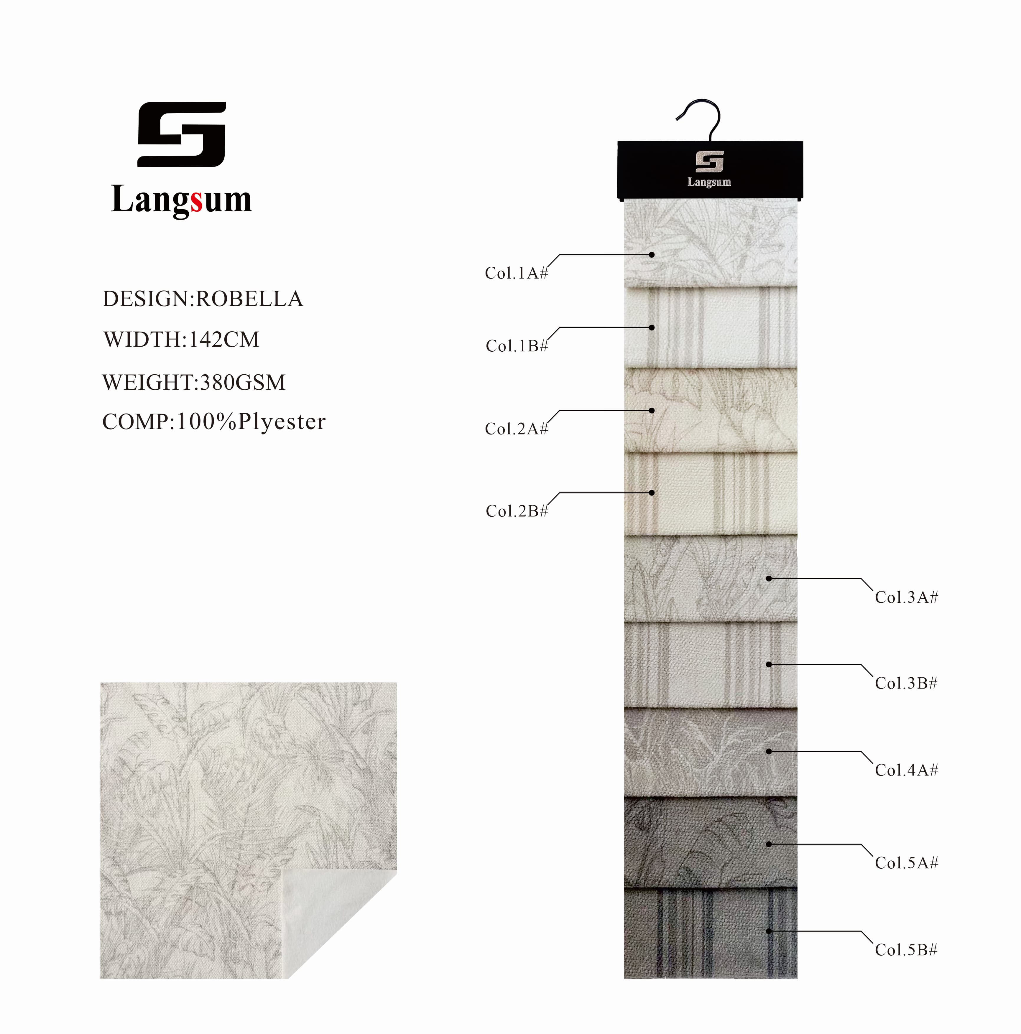 ROBELLA Woven Fabric Polyester Upholstery Fabric – 380gsm, 56" Wide, 10 Colors Langsum Fabric